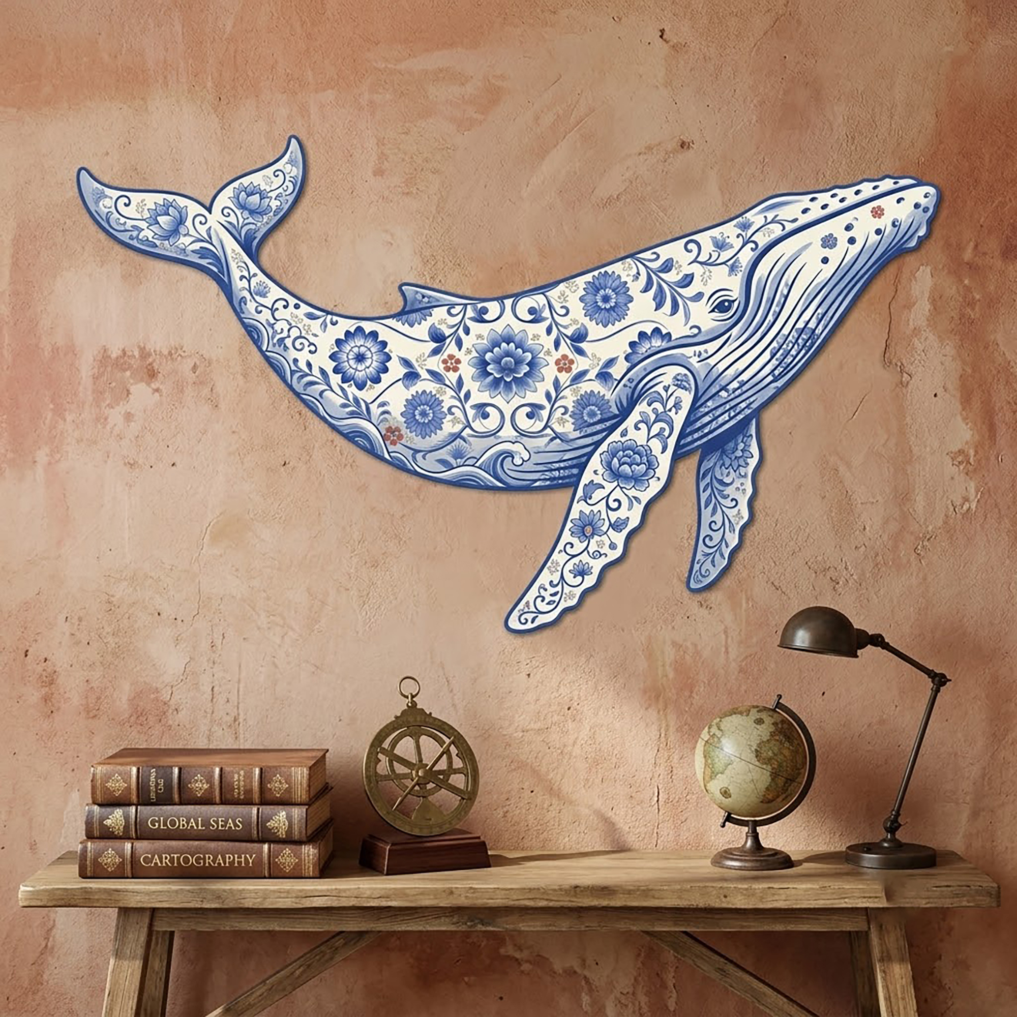 Floral Humpback Whale Metal Wall Art - product view 2
