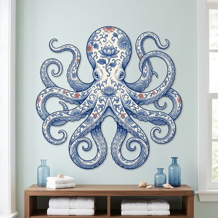 Floral Octopus Metal Wall Art