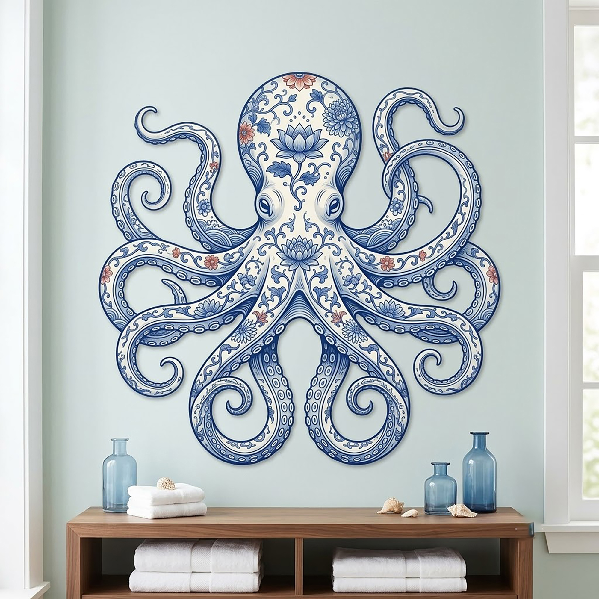 Floral Octopus Metal Wall Art
