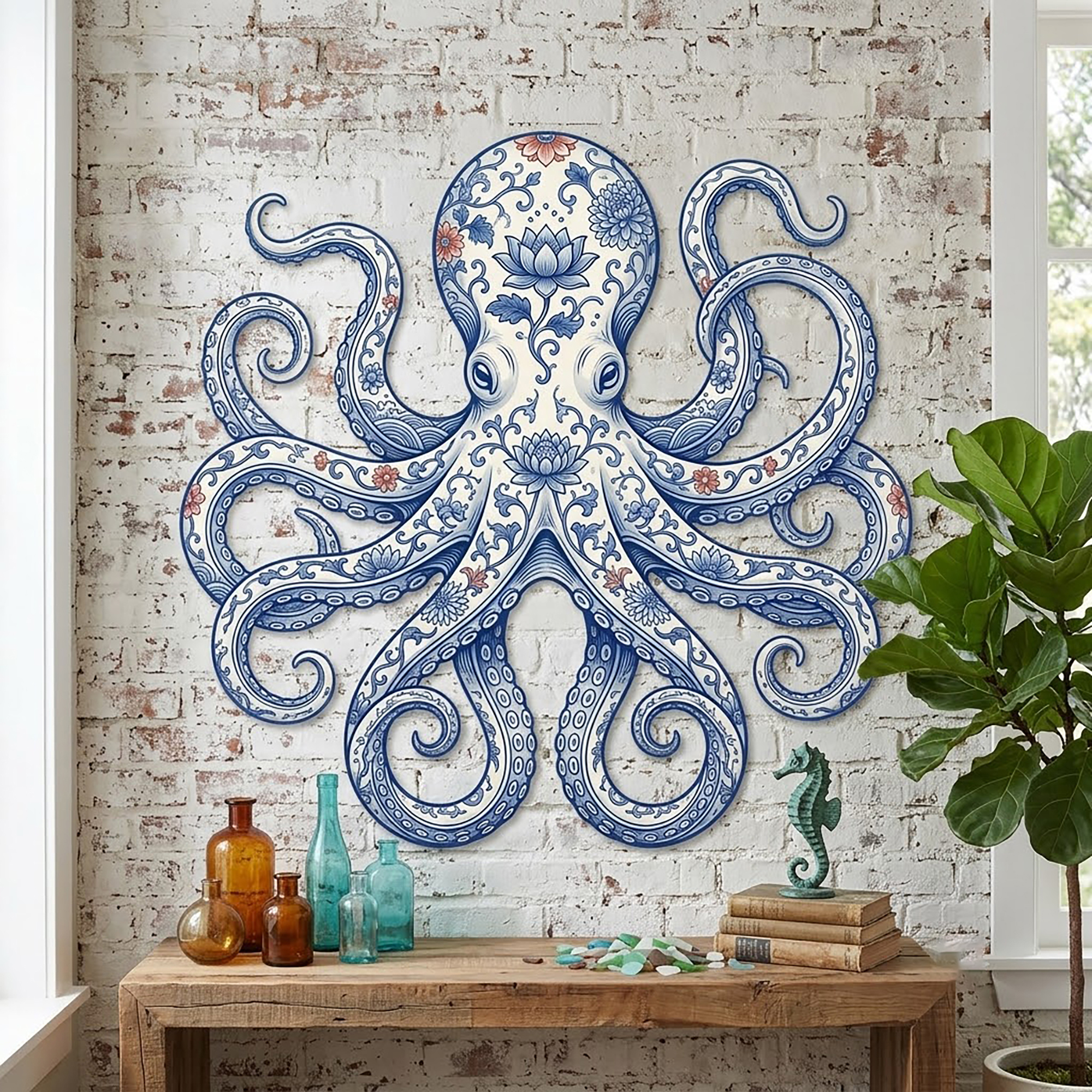 Floral Octopus Metal Wall Art - product view 2