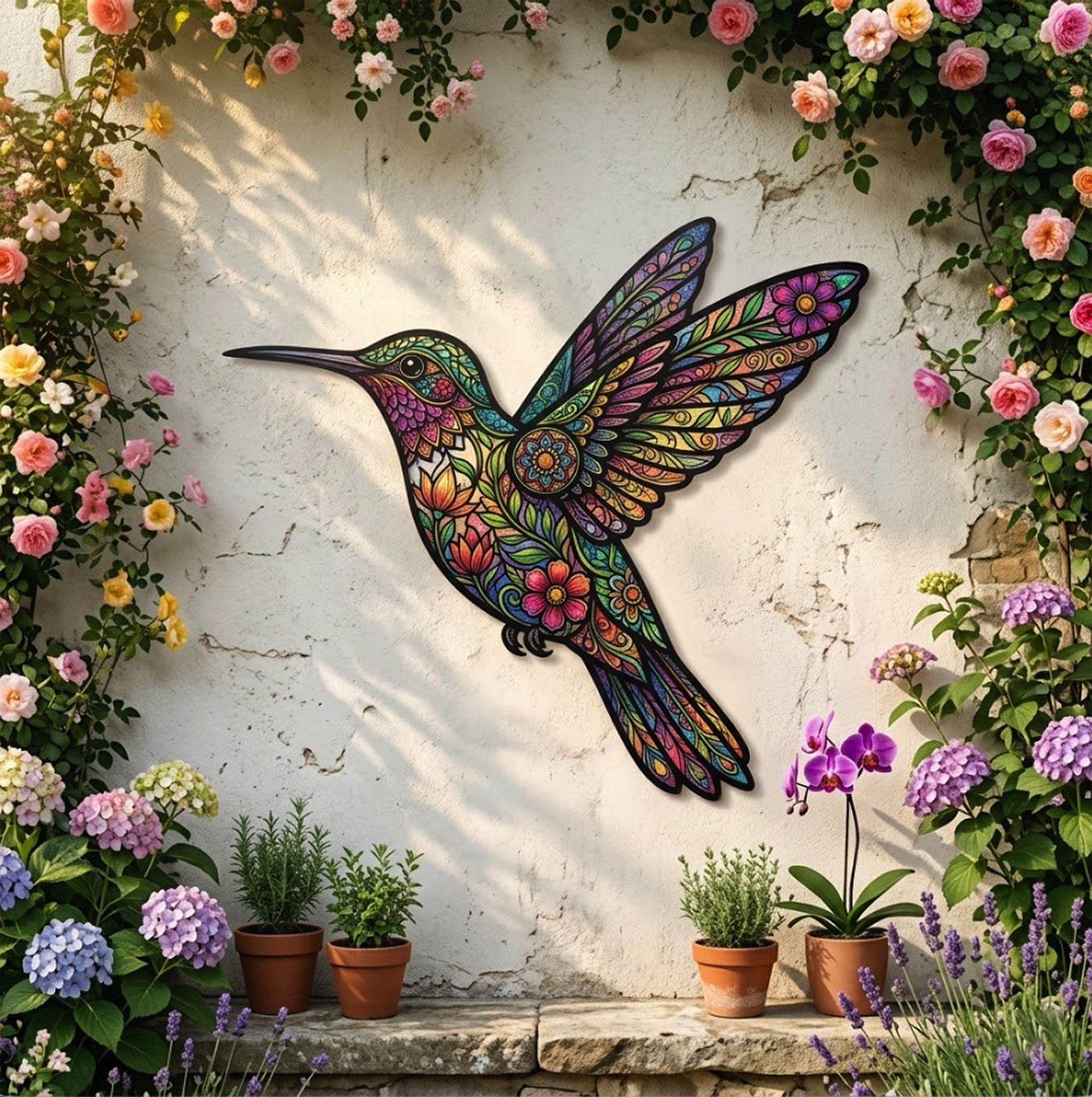 Colorful Hummingbird Metal Wall Art