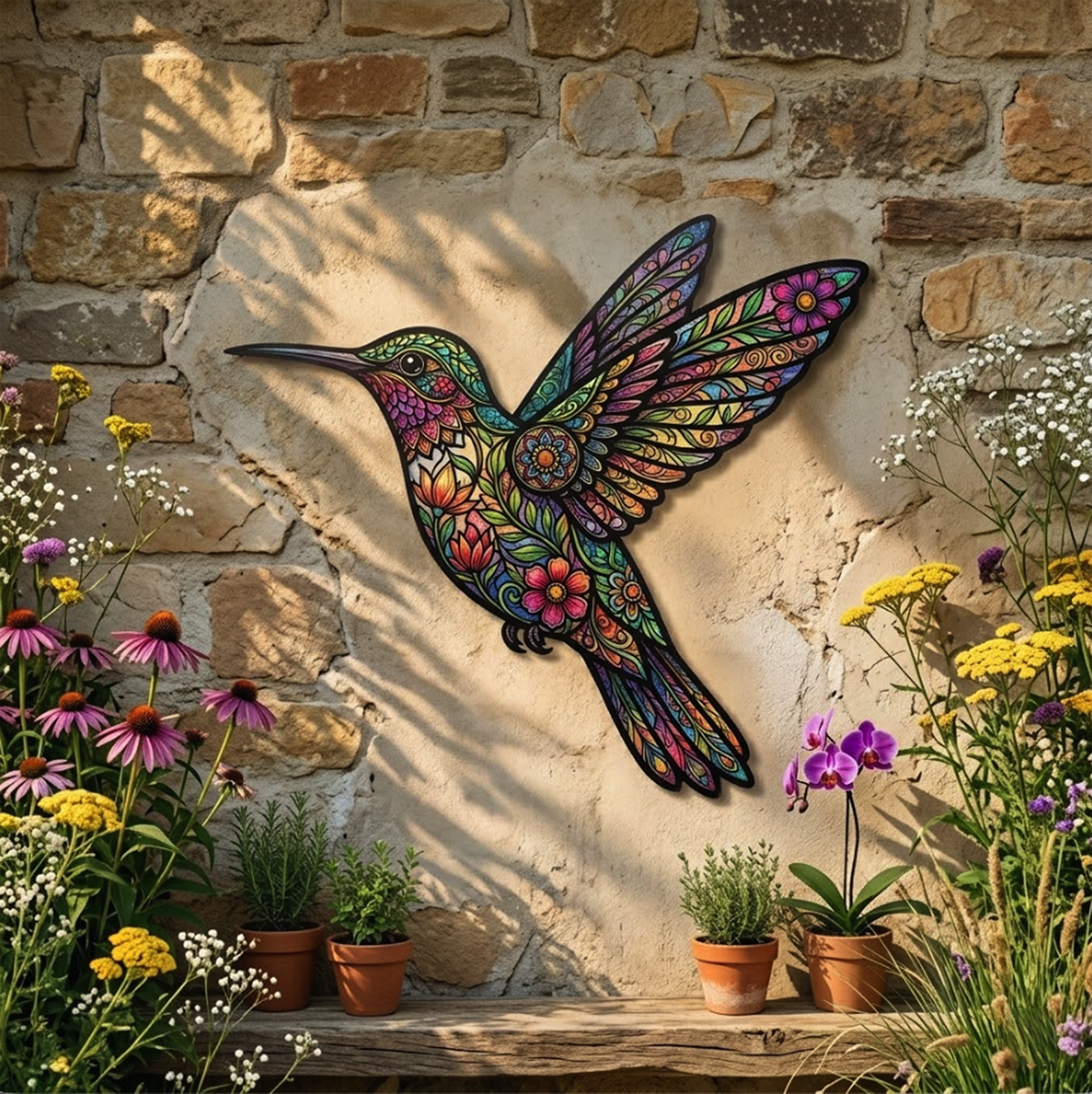 Colorful Hummingbird Metal Wall Art - product view 2