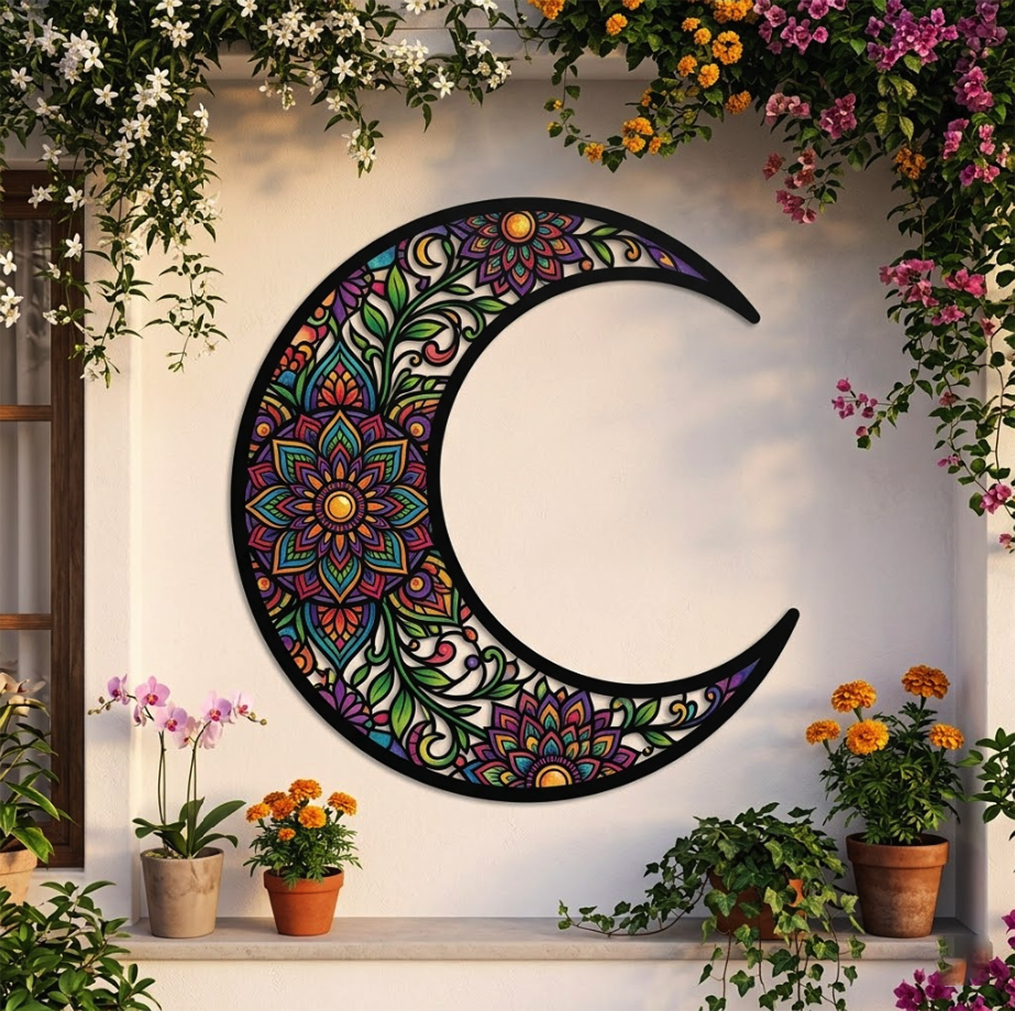 Boho Crescent Moon Metal Wall Art