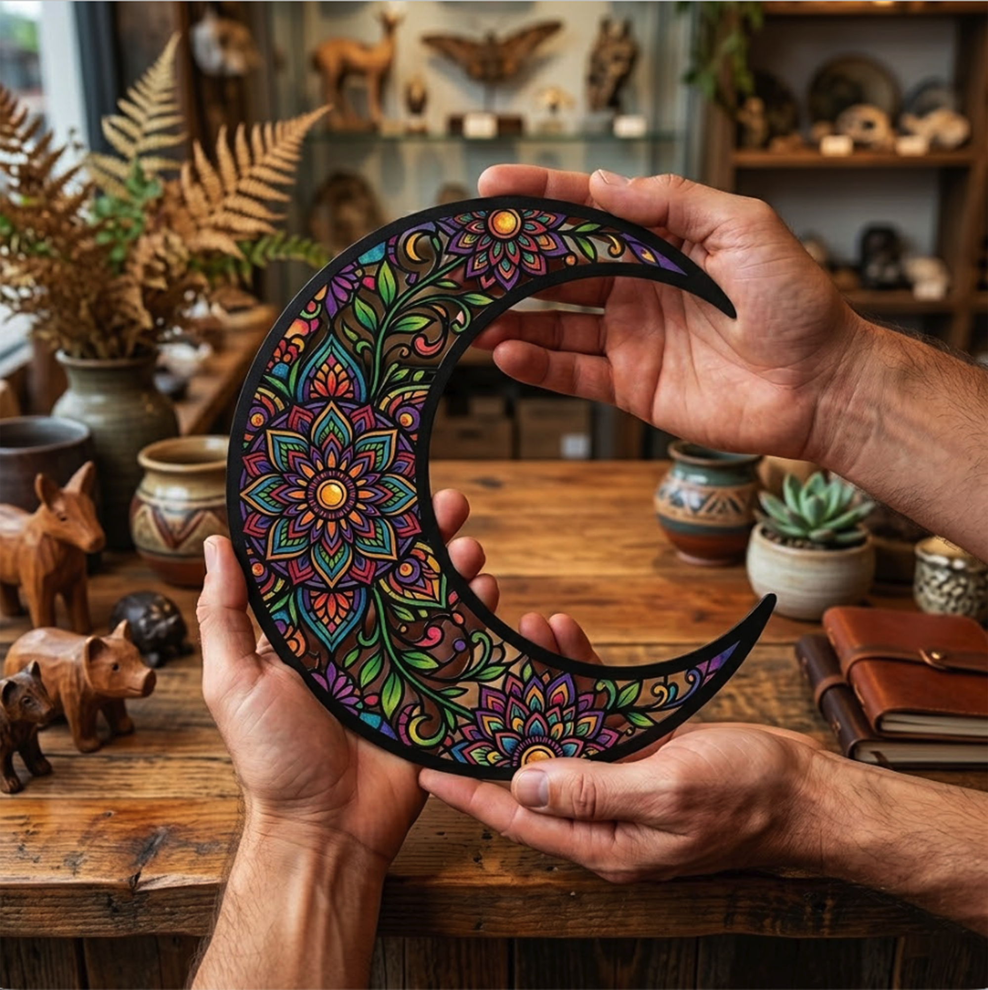 Boho Crescent Moon Metal Wall Art - product view 2