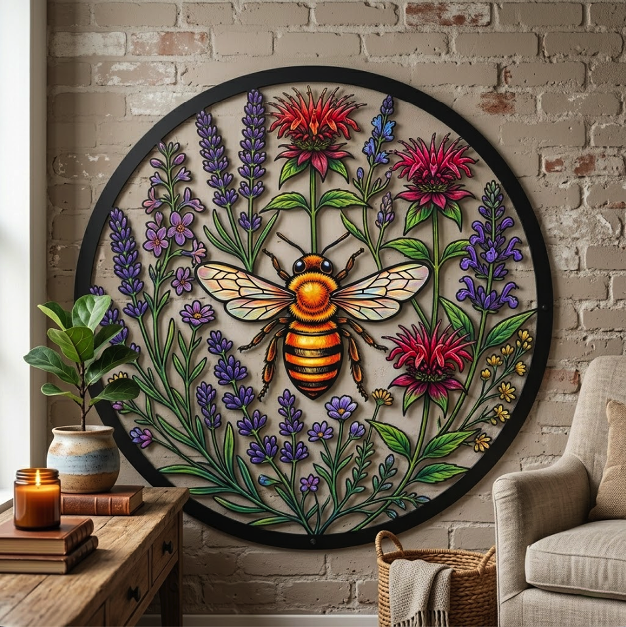 Bee Wildflower Metal Wall Art - product view 2