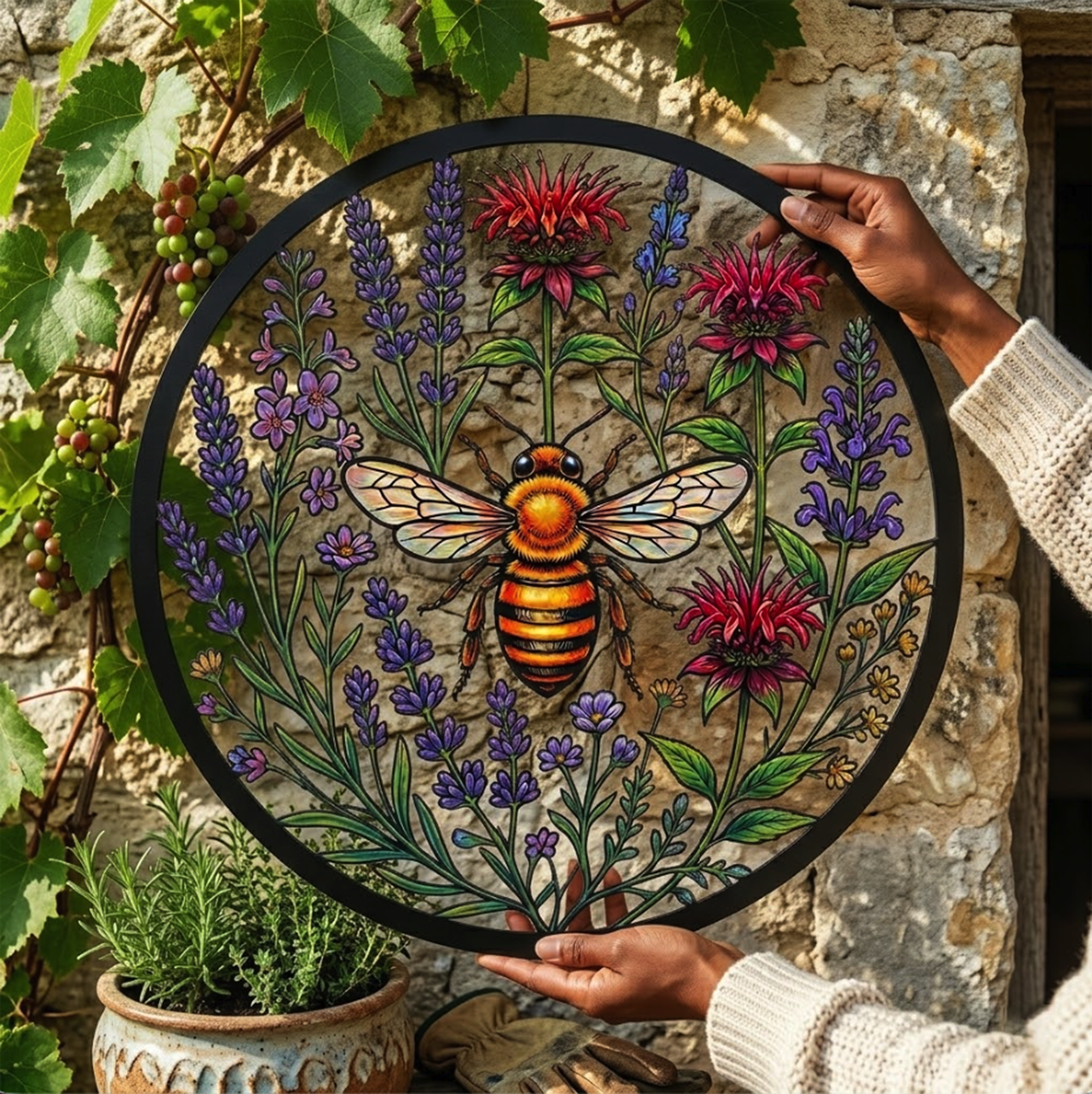 Bee Wildflower Metal Wall Art - product view 3