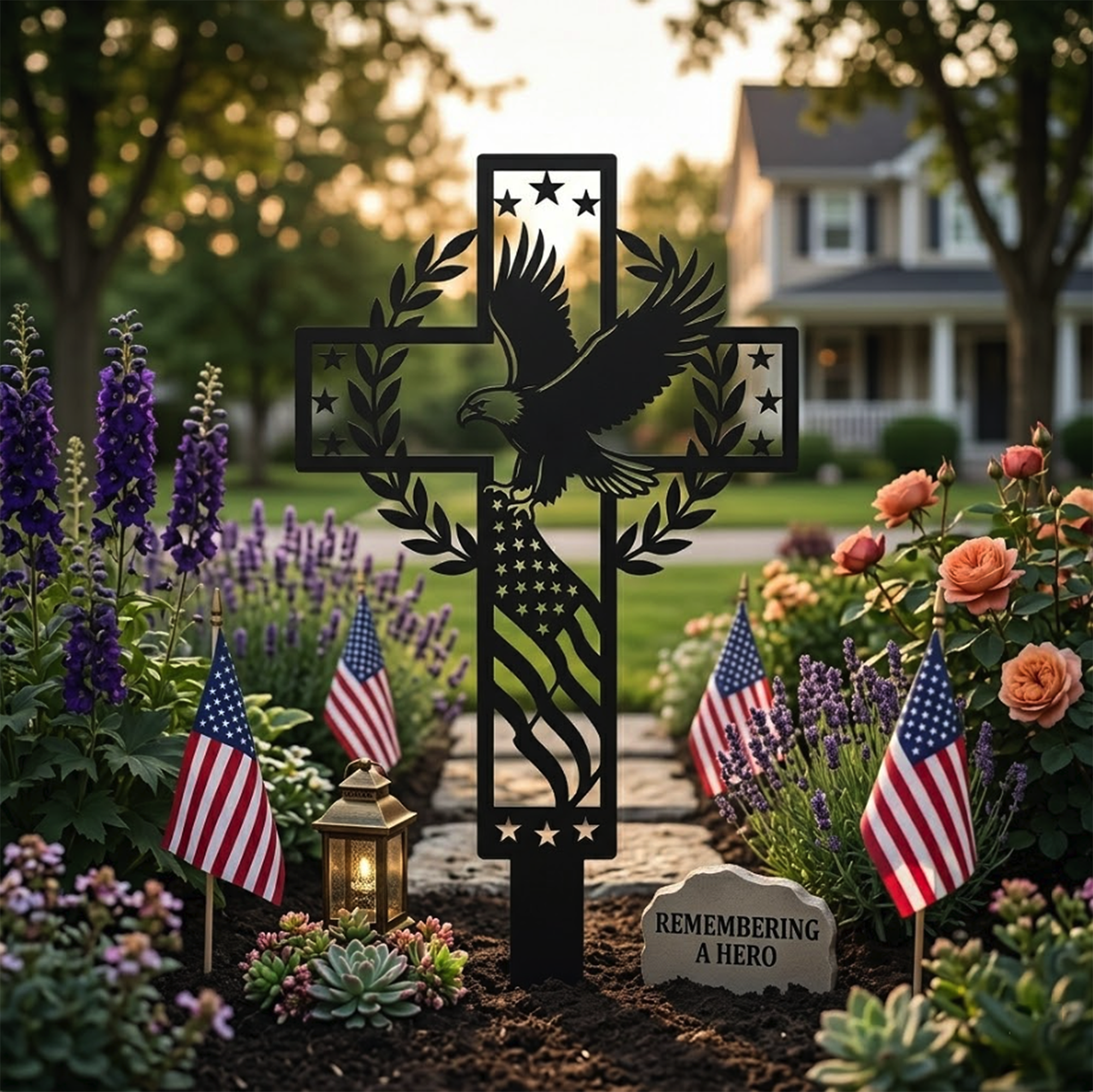 Patriotic Memorial Cross Garden Stake - product view 2