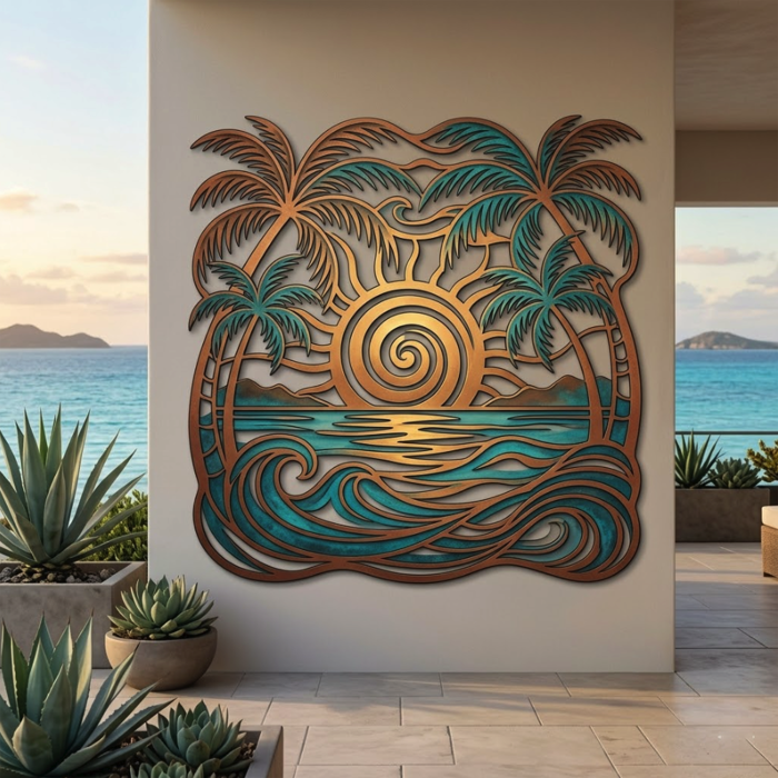 Coastal Beach Sunset Metal Wall Art
