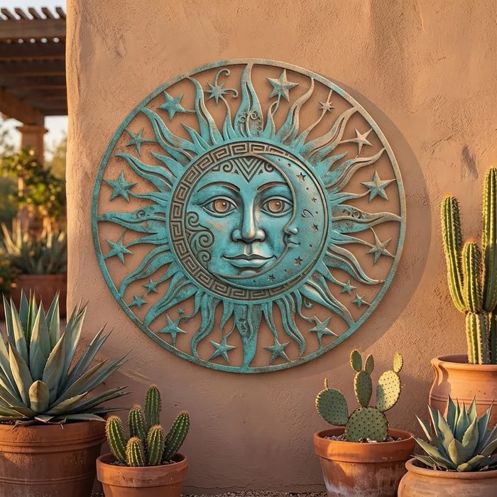 Turquoise Sun Moon Metal Wall Art