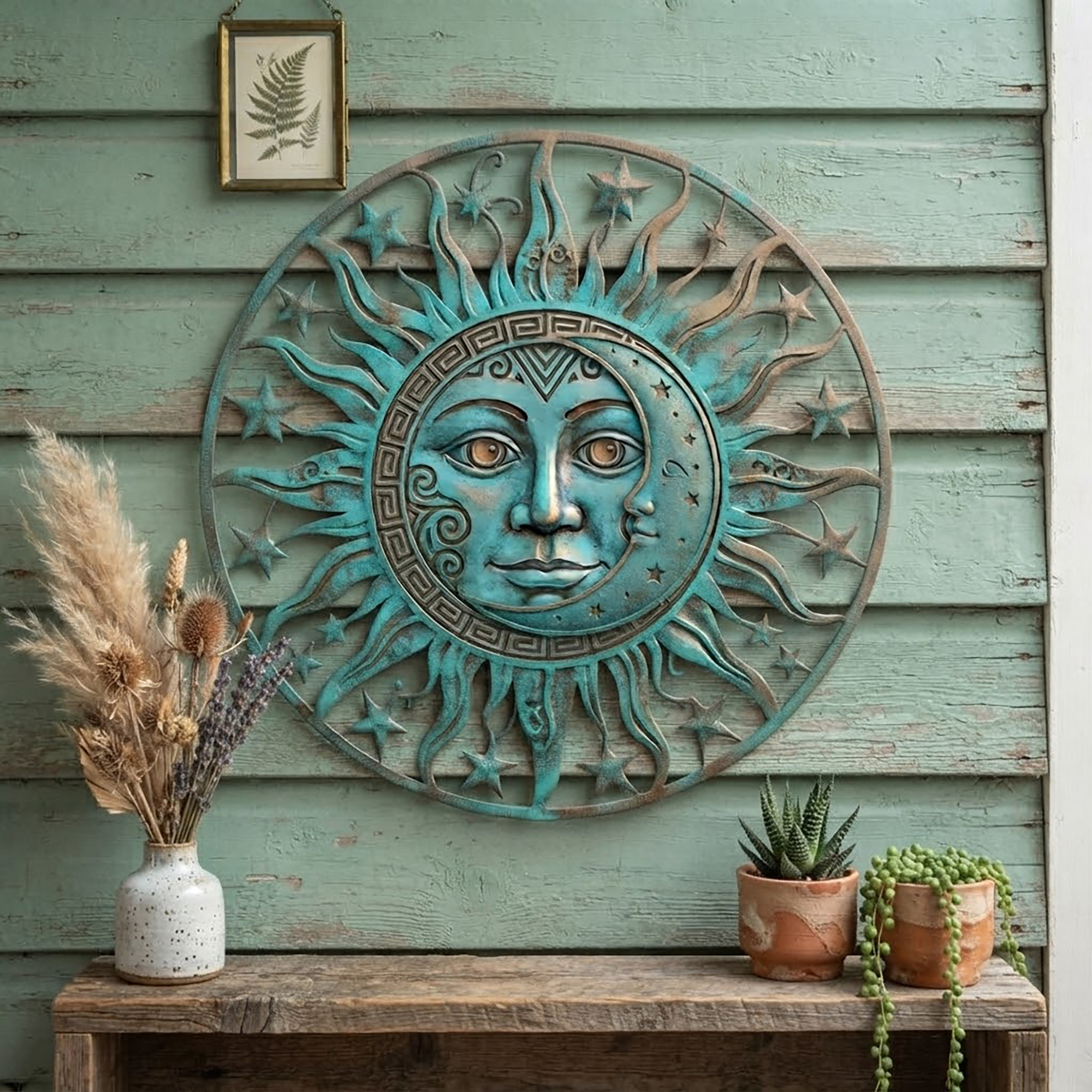 Turquoise Sun Moon Metal Wall Art - product view 3