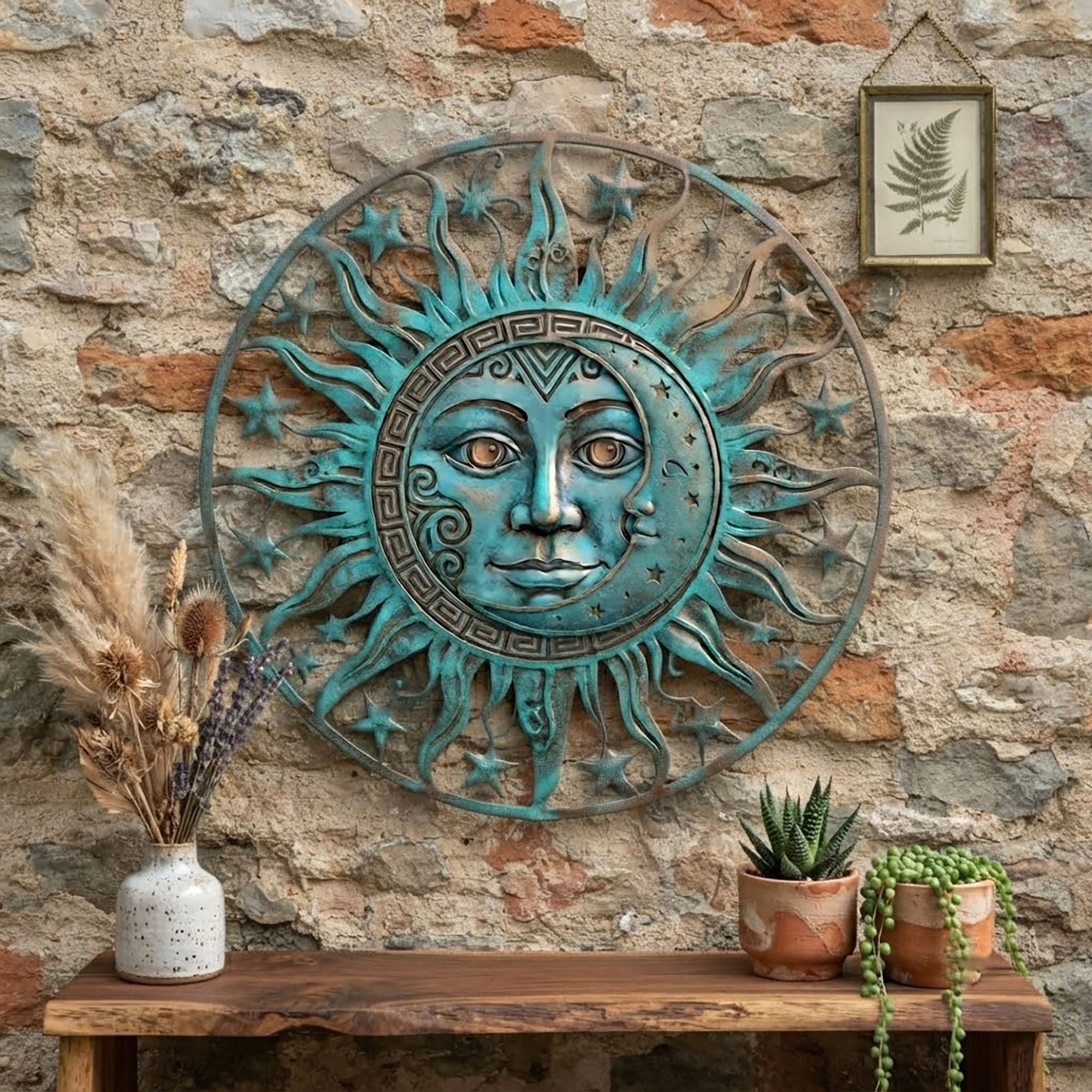 Turquoise Sun Moon Metal Wall Art - product view 4