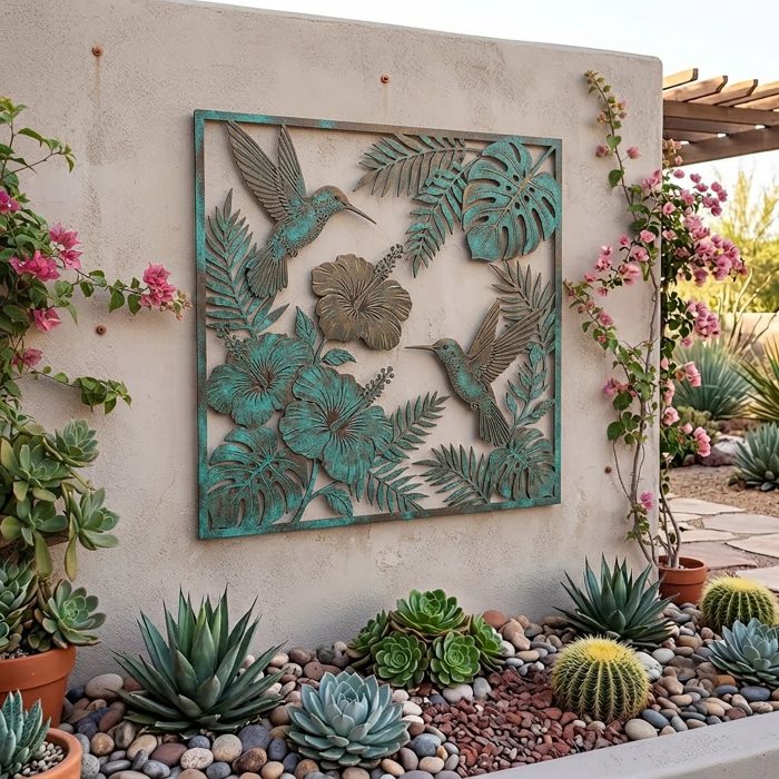 Hummingbird Hibiscus Metal Wall Art