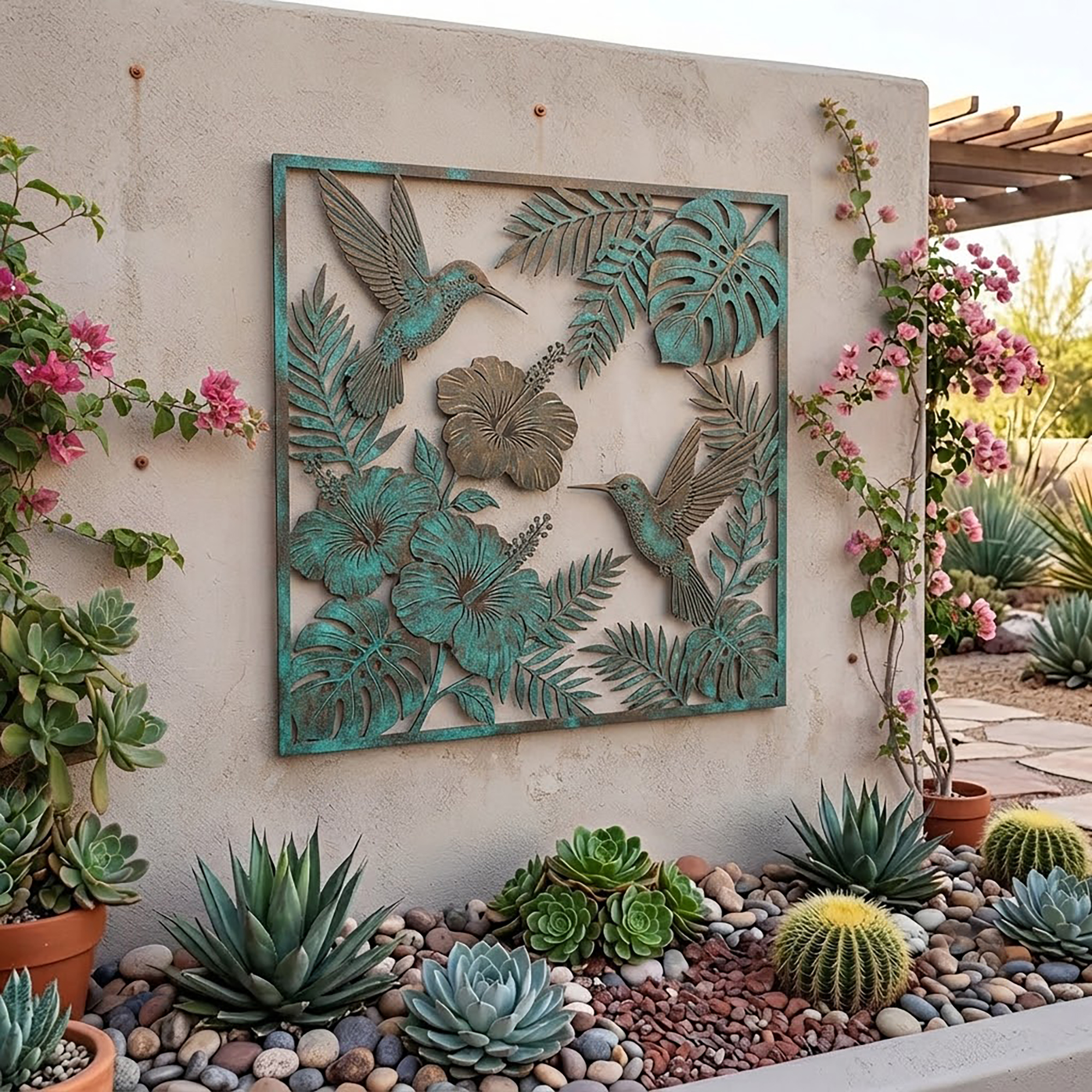 Hummingbird Hibiscus Metal Wall Art