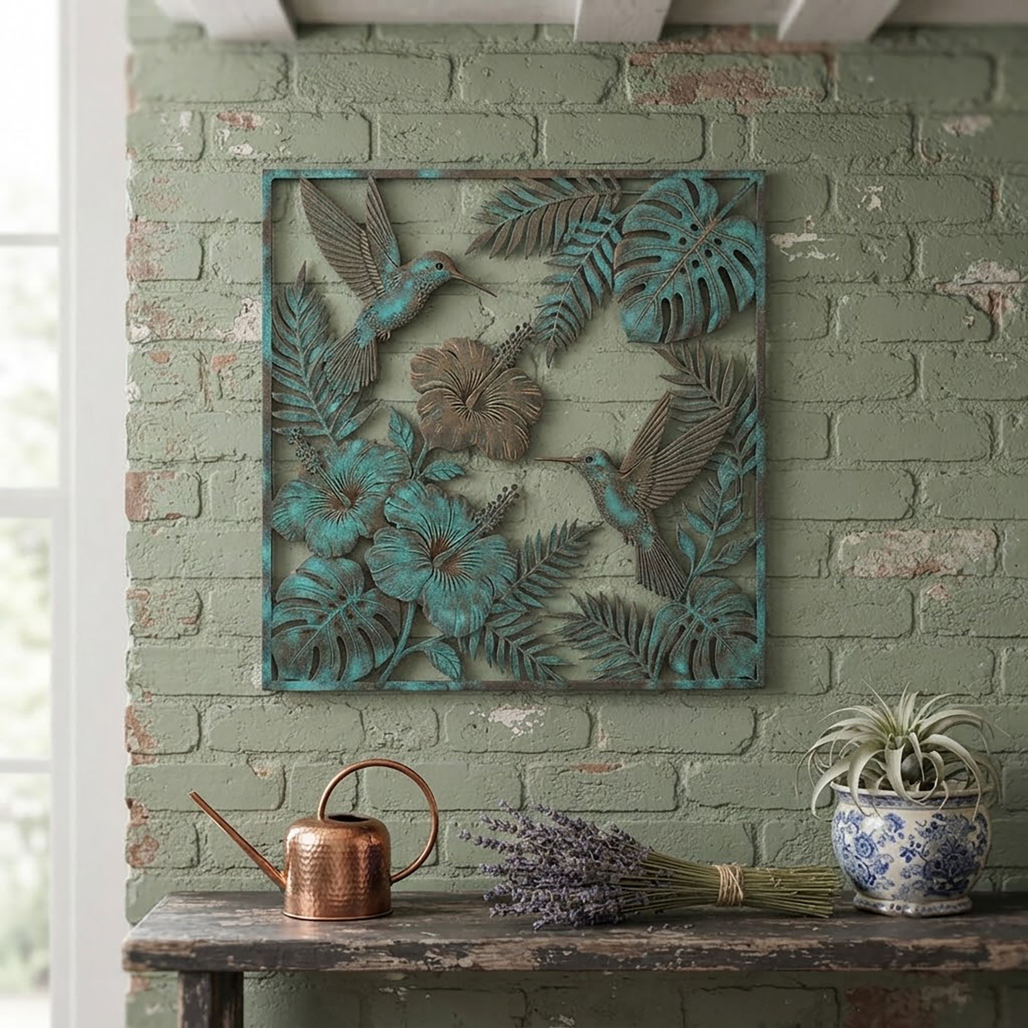 Hummingbird Hibiscus Metal Wall Art - product view 2