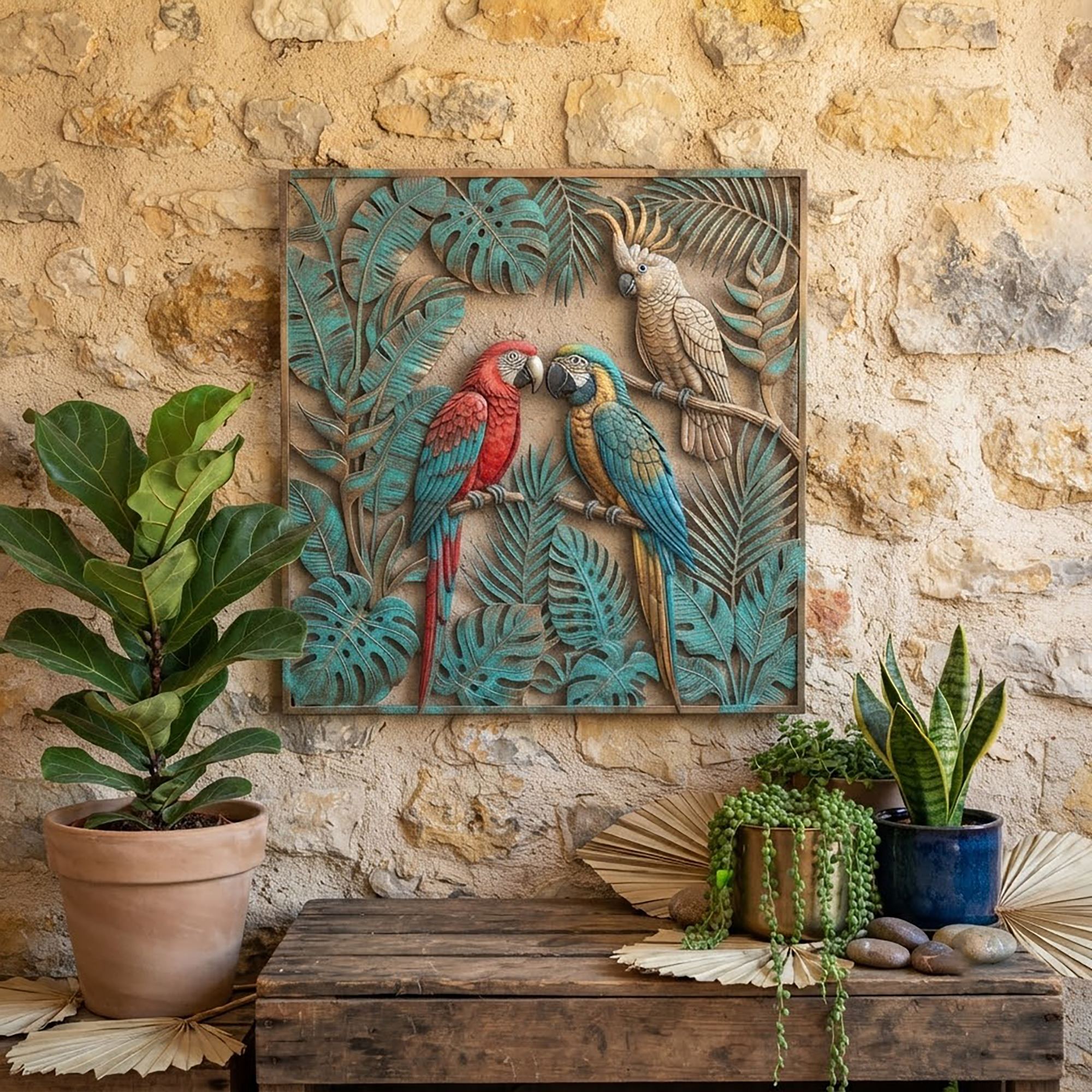 Tropical Parrot Metal Wall Art - product view 2