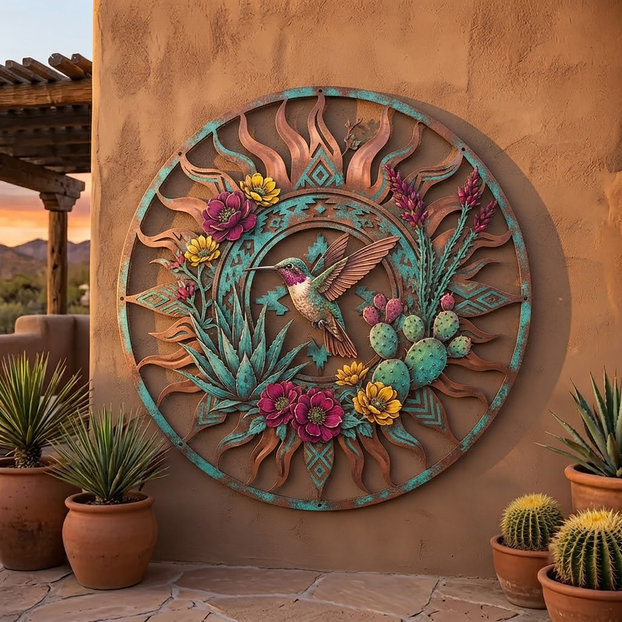 Southwest Hummingbird Metal Wall Art