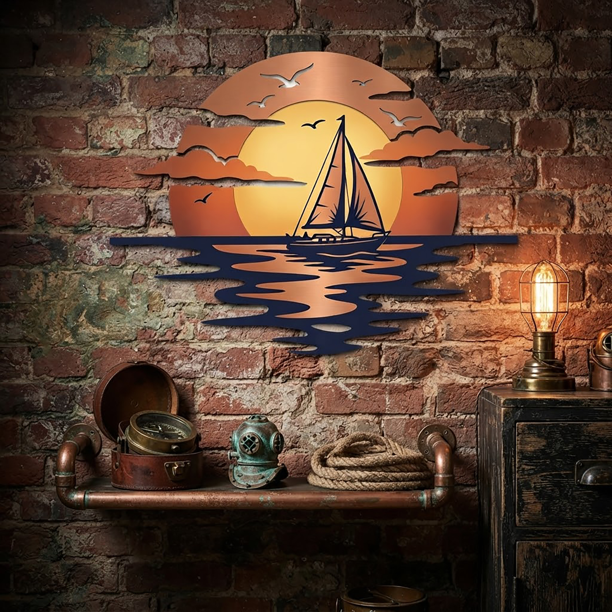 Sailboat Sunset Metal Wall Art - product view 2