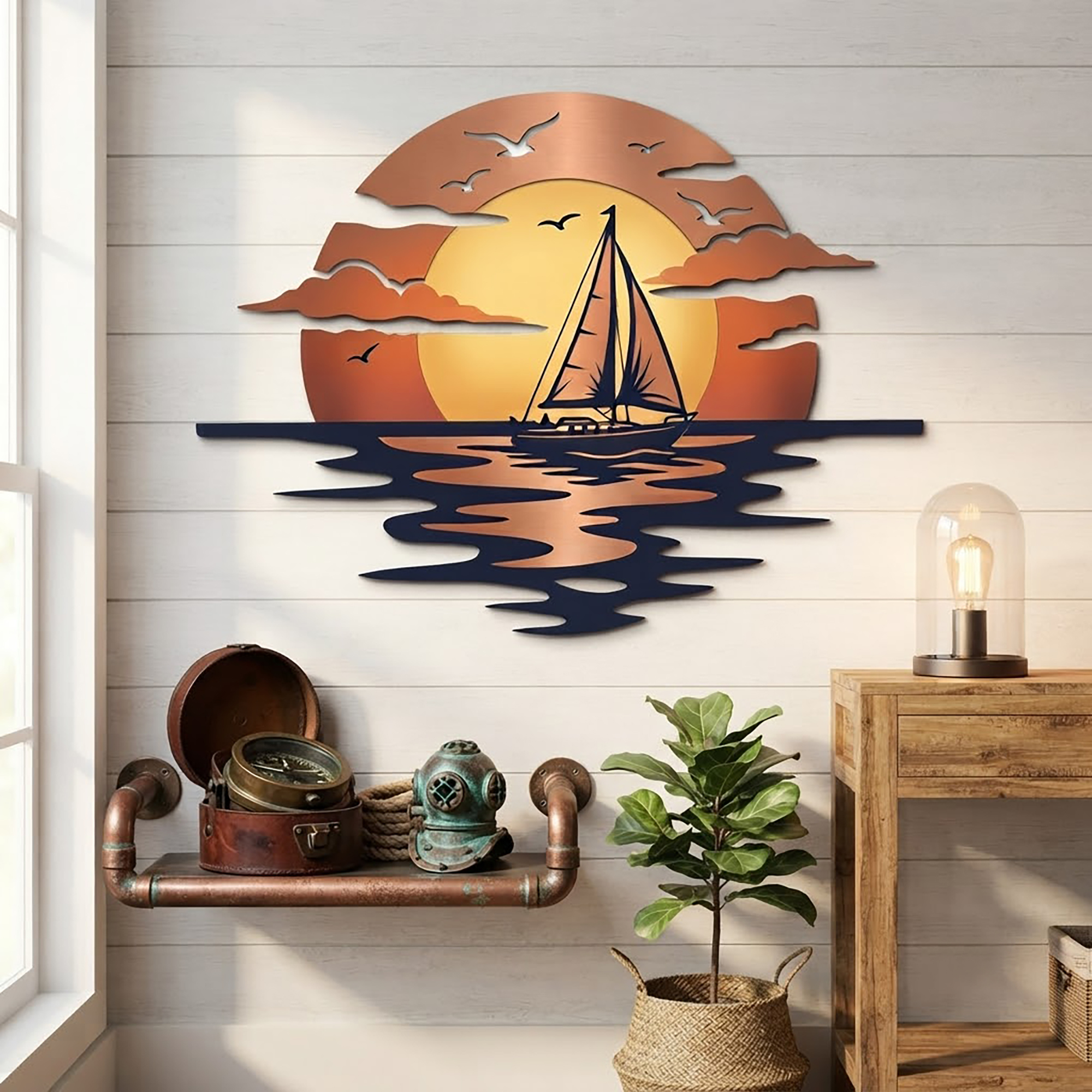 Sailboat Sunset Metal Wall Art - product view 3