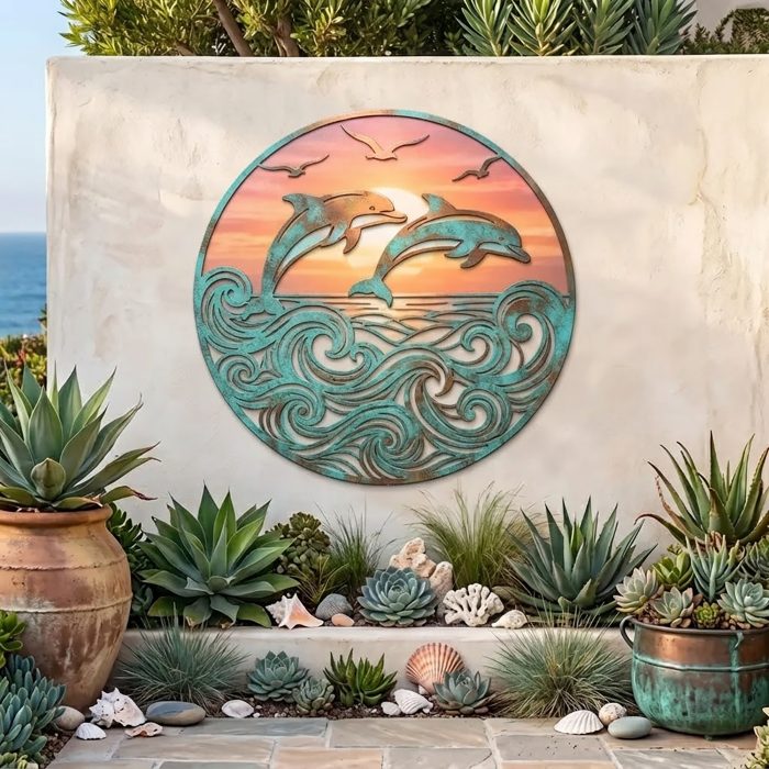 Dolphin Sunset Metal Wall Art