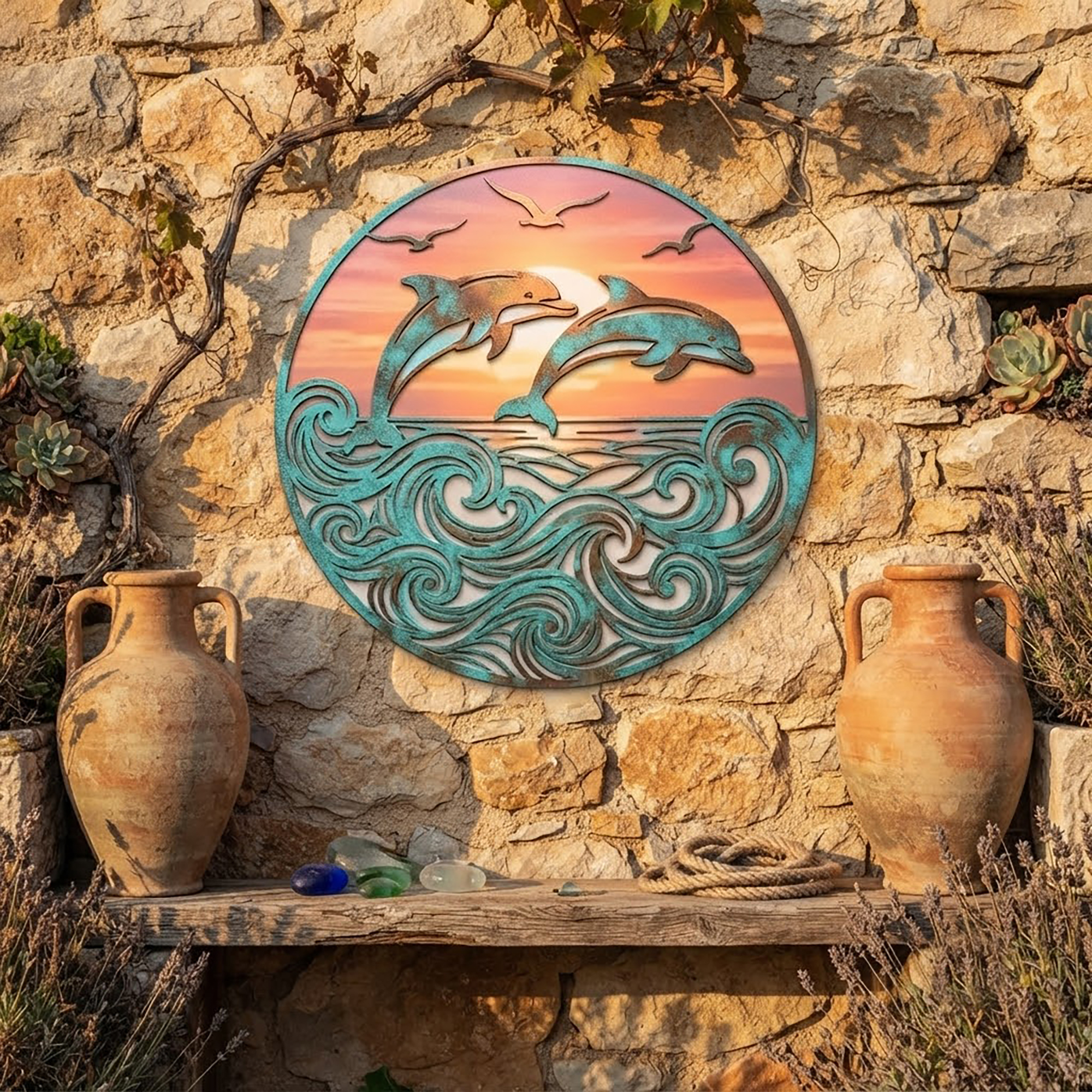 Dolphin Sunset Metal Wall Art - product view 2
