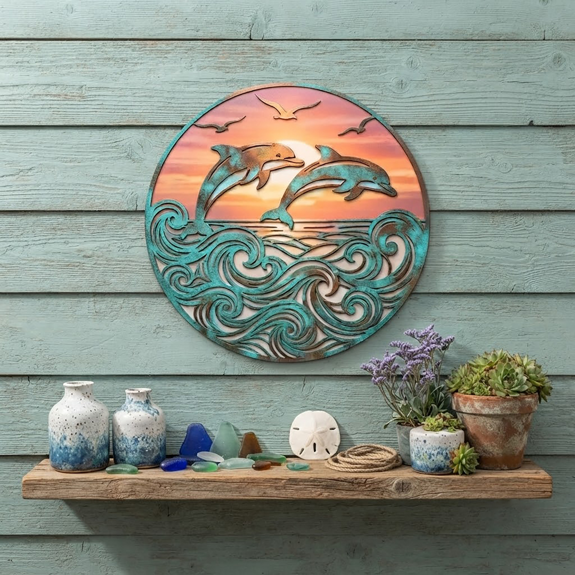 Dolphin Sunset Metal Wall Art - product view 3