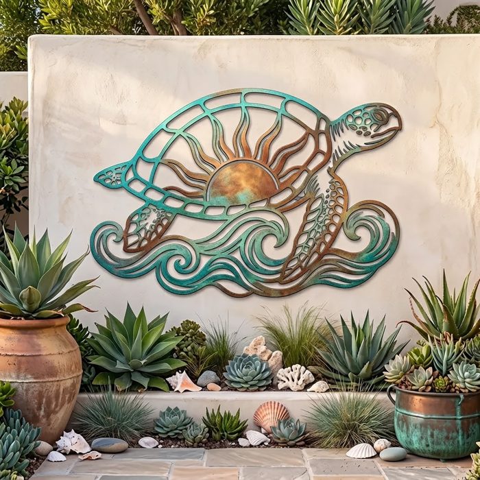 Sea Turtle Sunset Metal Wall Art