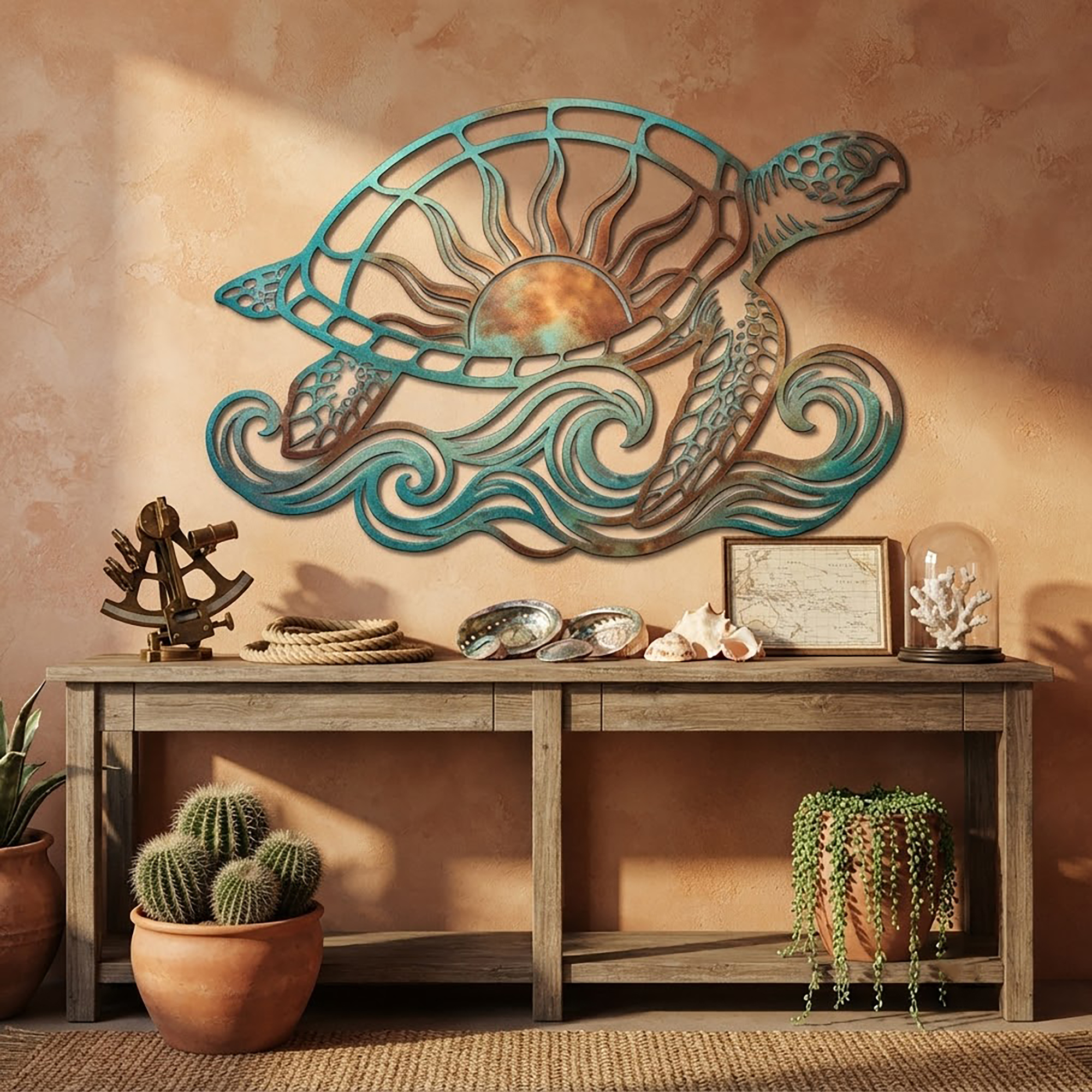 Sea Turtle Sunset Metal Wall Art - product view 2