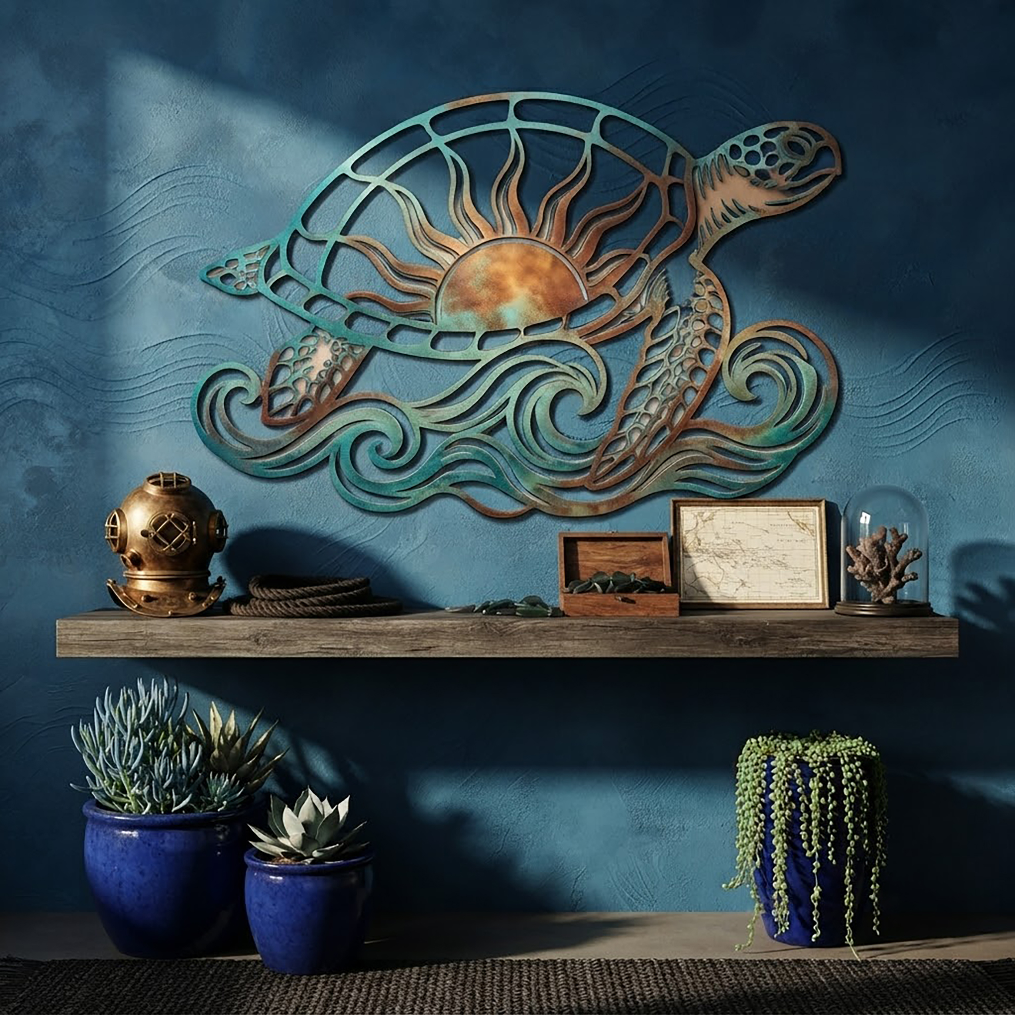 Sea Turtle Sunset Metal Wall Art - product view 3