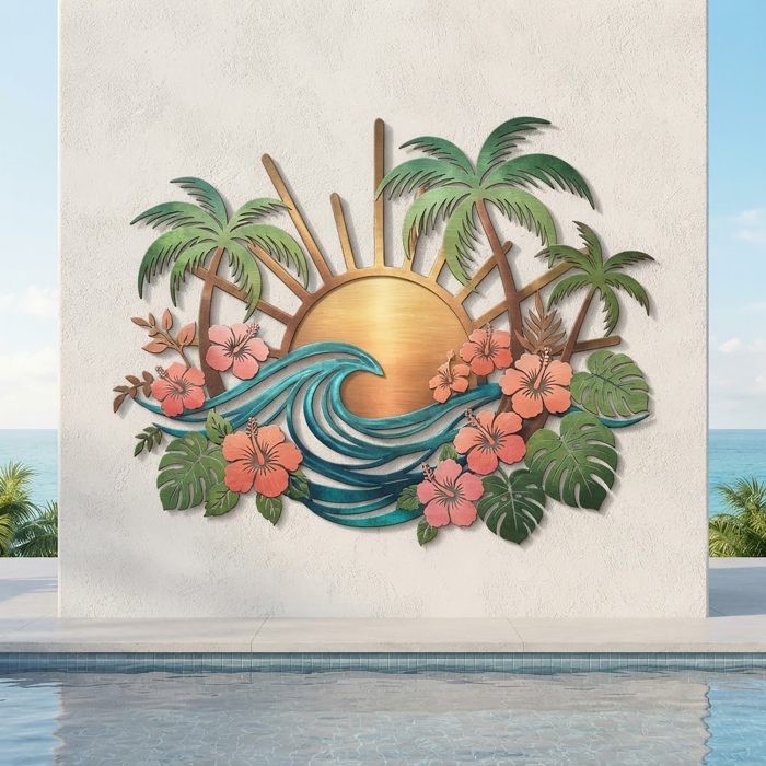 Tropical Beach Sunset Metal Wall Art