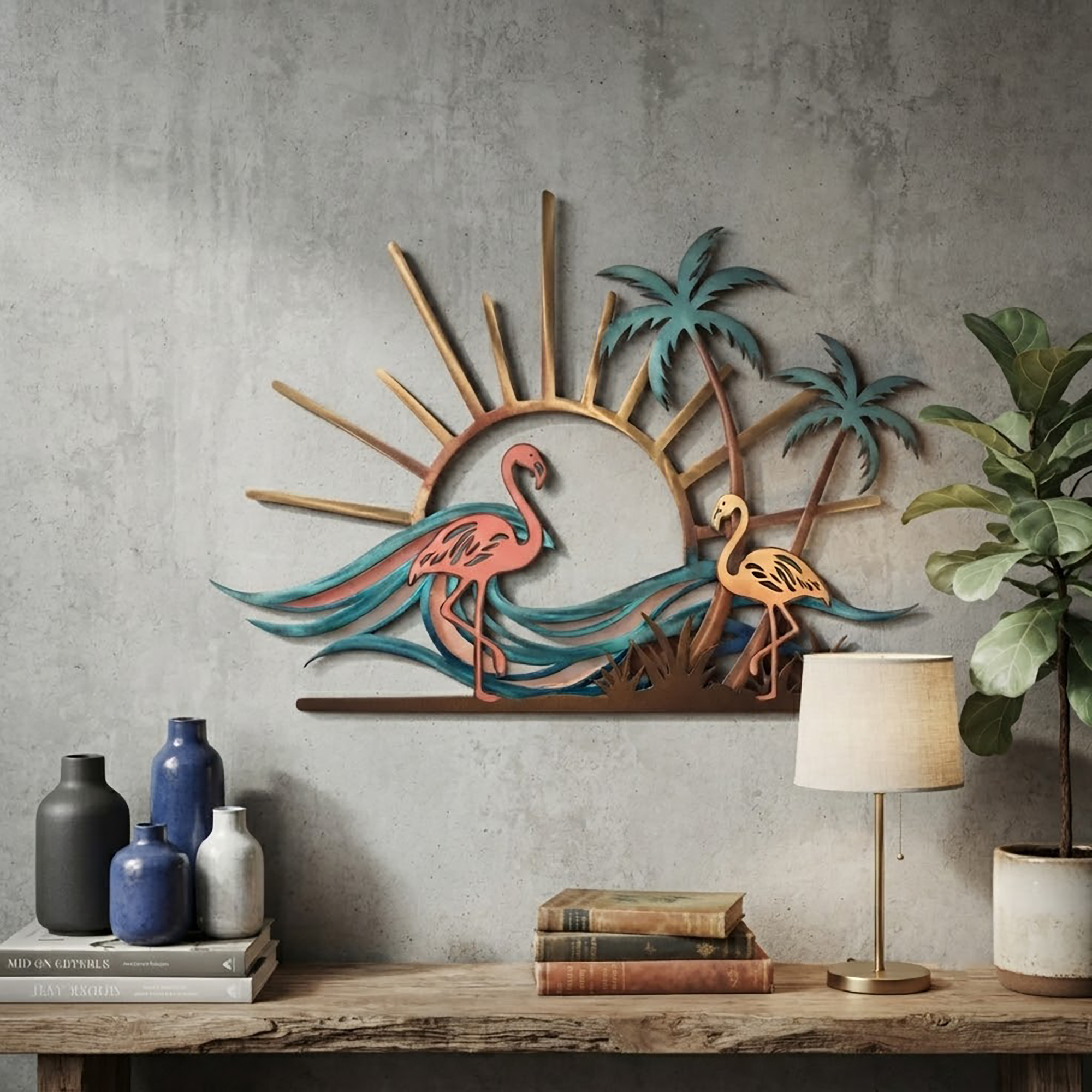 Flamingo Tropical Metal Wall Art - product view 3