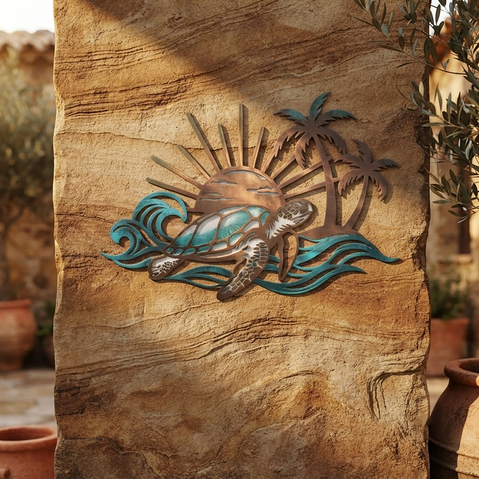 Sea Turtle Tropical Metal Wall Art - product view 2
