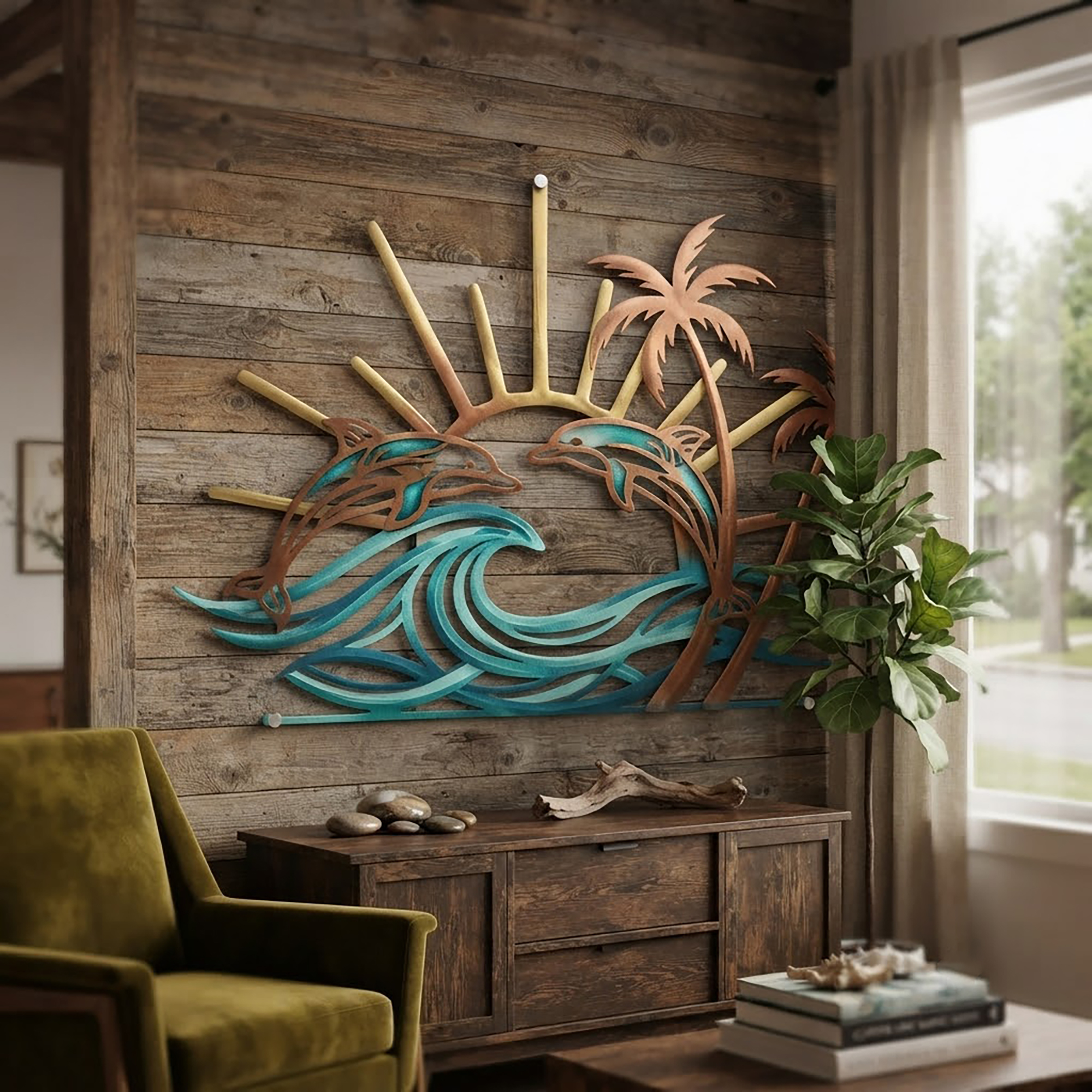 Dolphin Tropical Metal Wall Art - product view 2