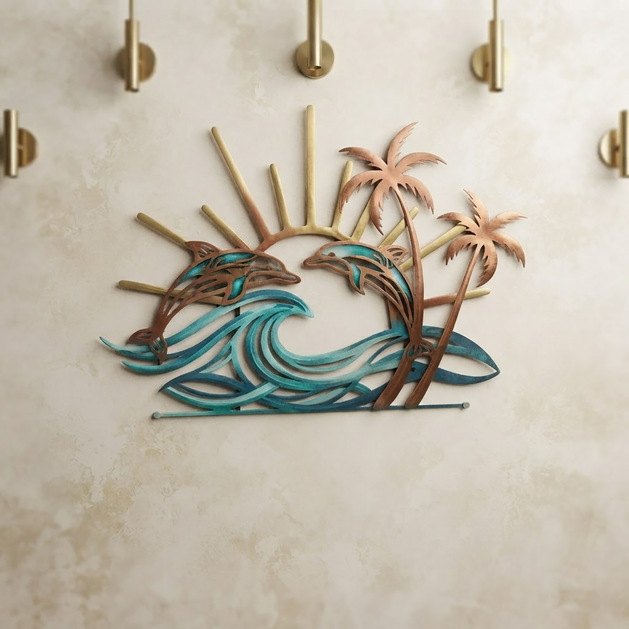 Dolphin Tropical Metal Wall Art - product view 3