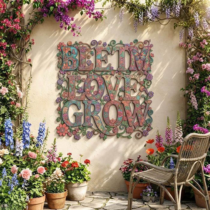 Bloom Love Grow Metal Wall Art