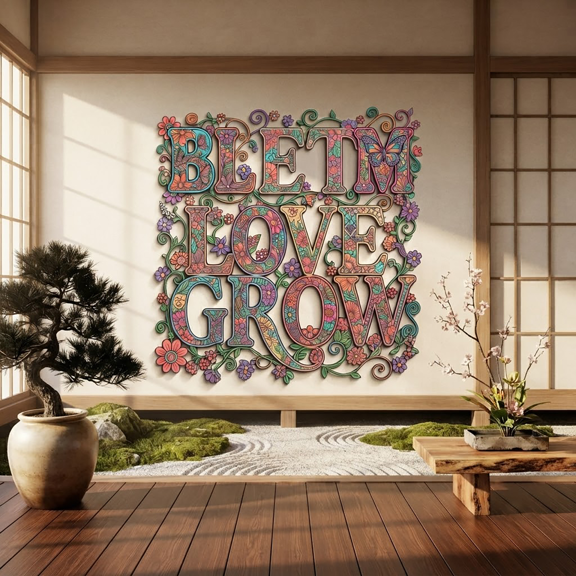 Bloom Love Grow Metal Wall Art - product view 2
