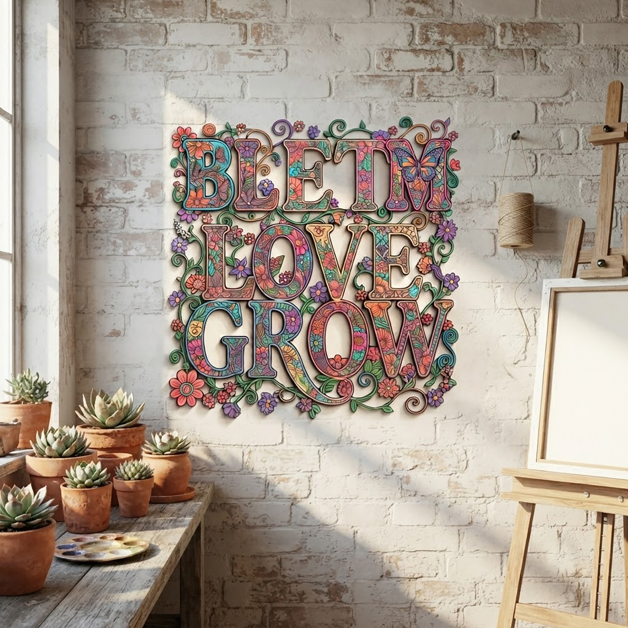 Bloom Love Grow Metal Wall Art - product view 3