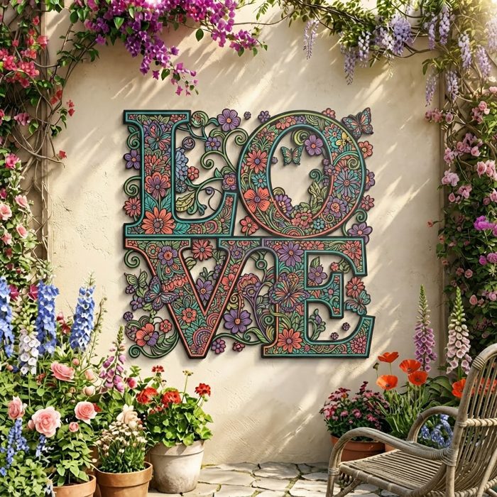 LOVE Floral Metal Wall Art