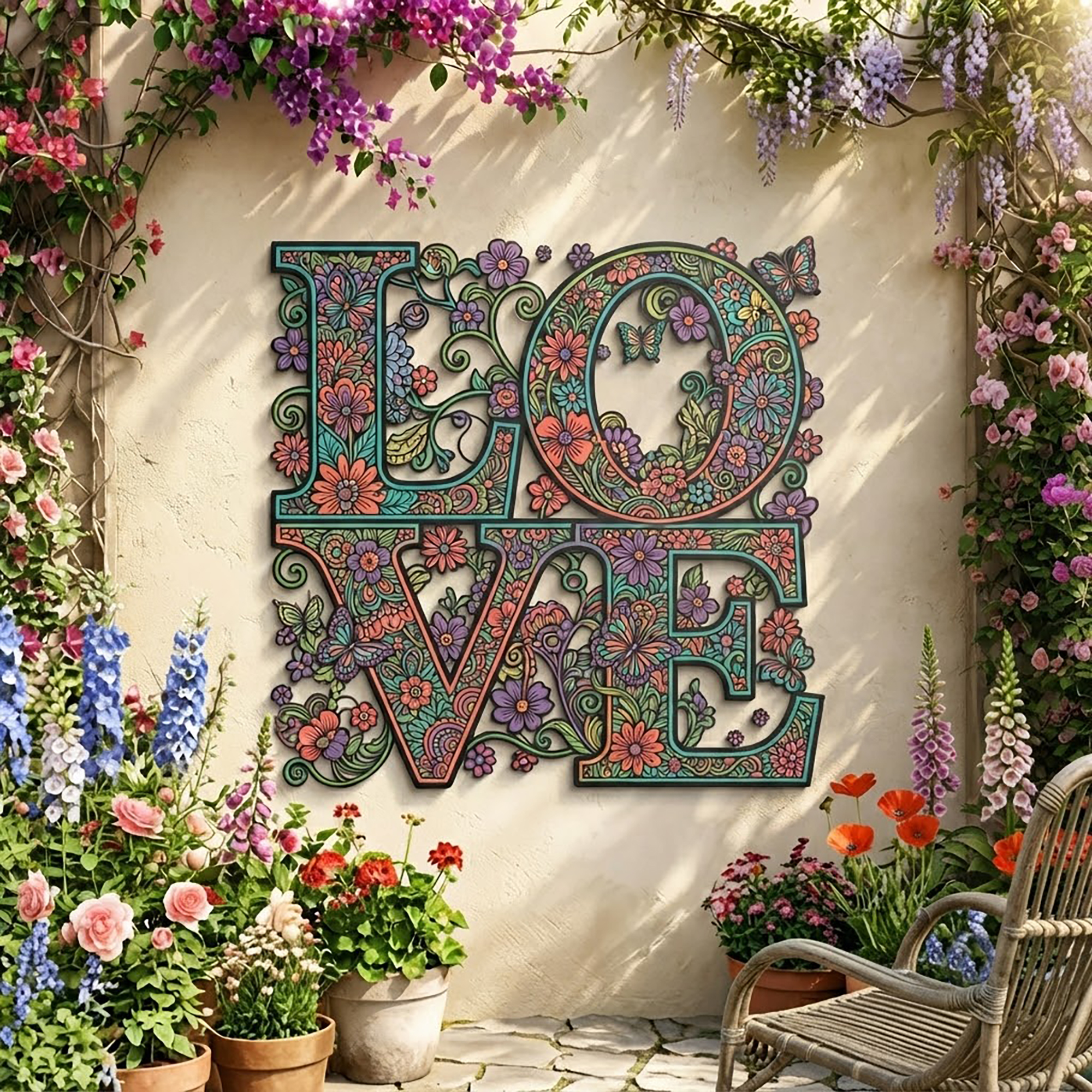 LOVE Floral Metal Wall Art