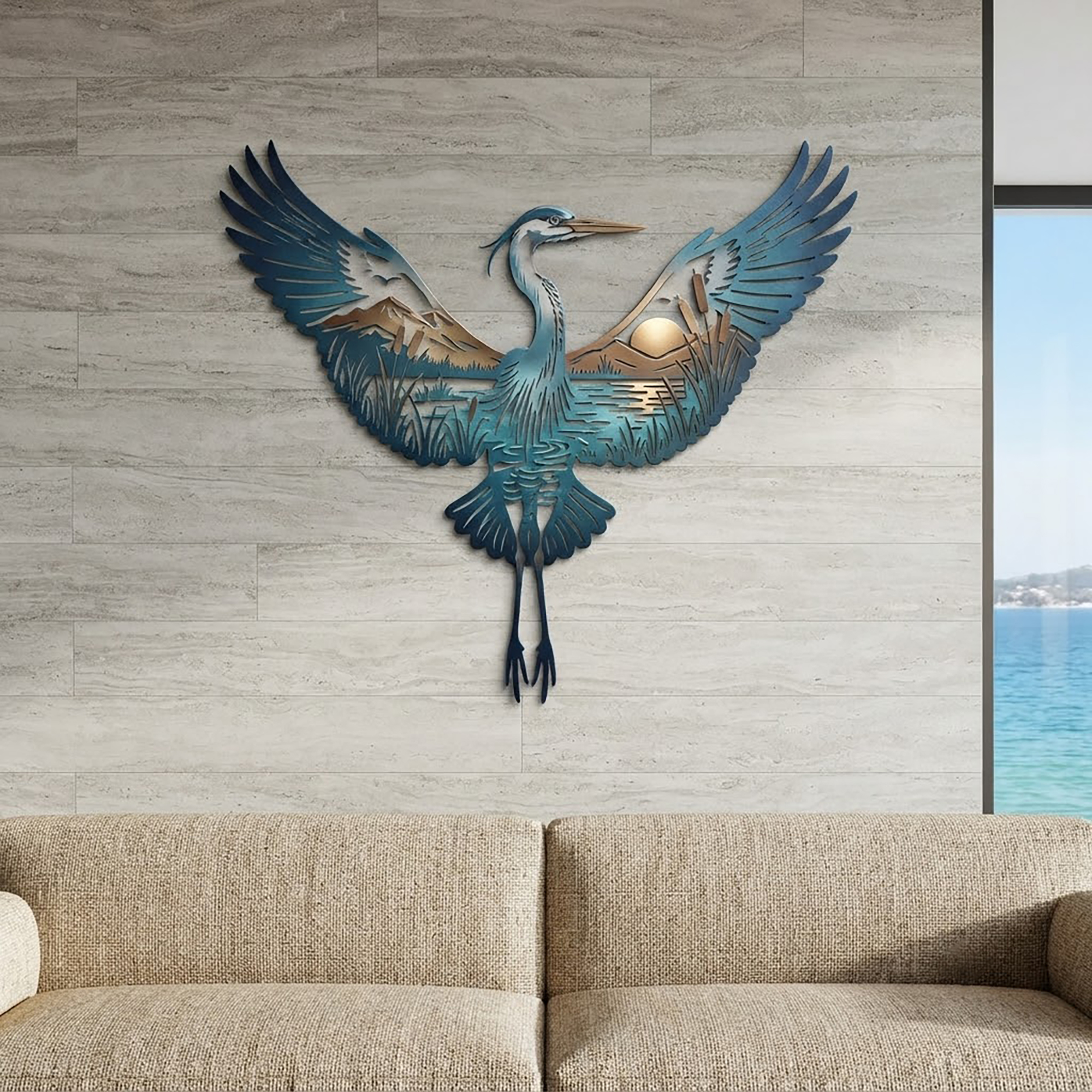 Great Blue Heron Metal Wall Art - product view 3