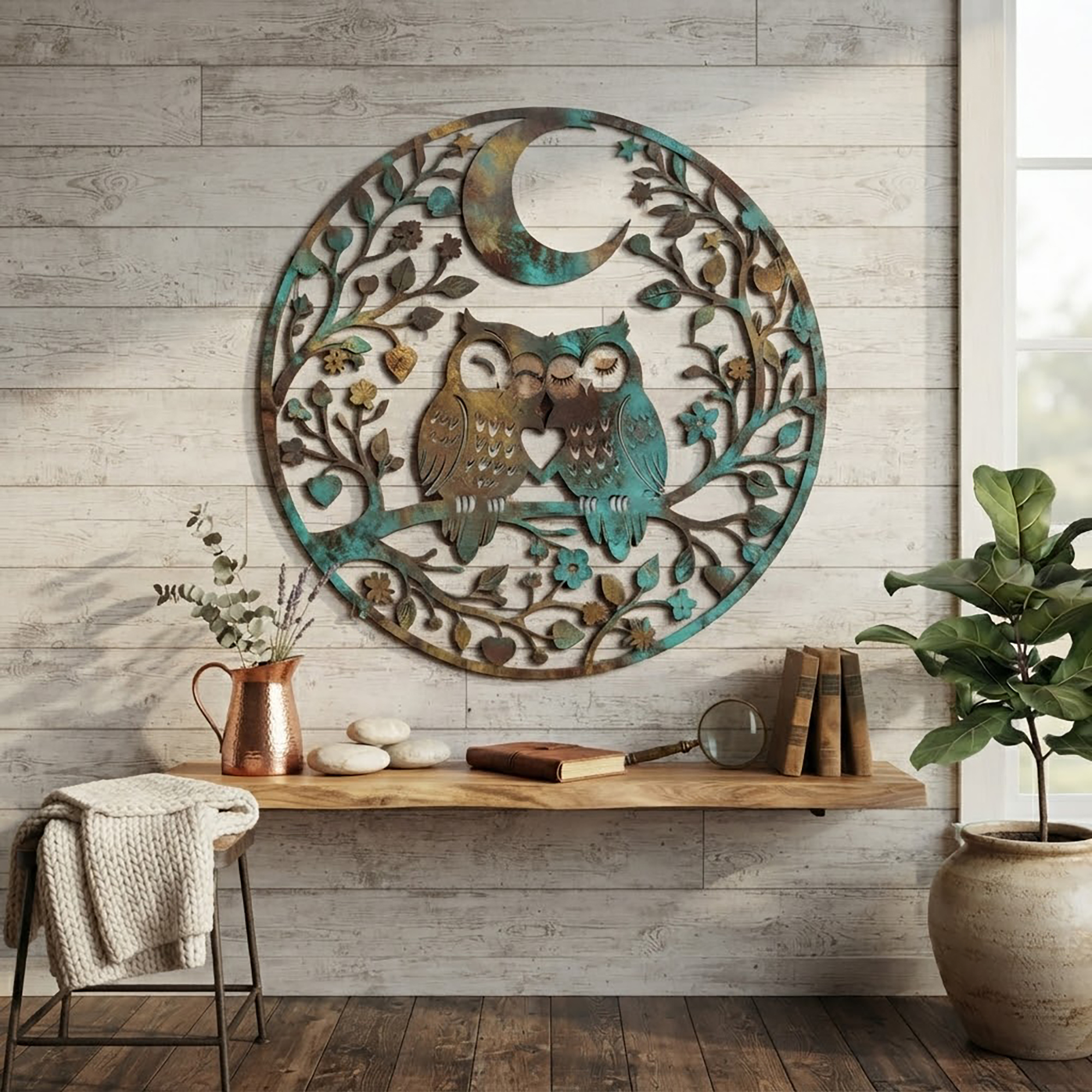 Owl Couple Metal Wall Art - product view 2