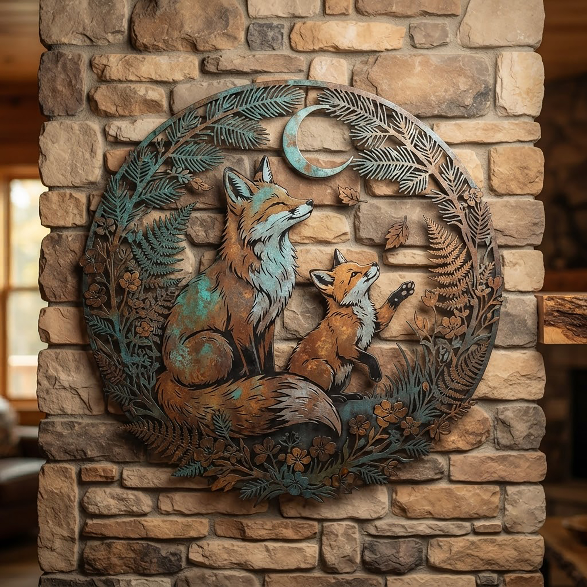 Fox Family Metal Wall Art