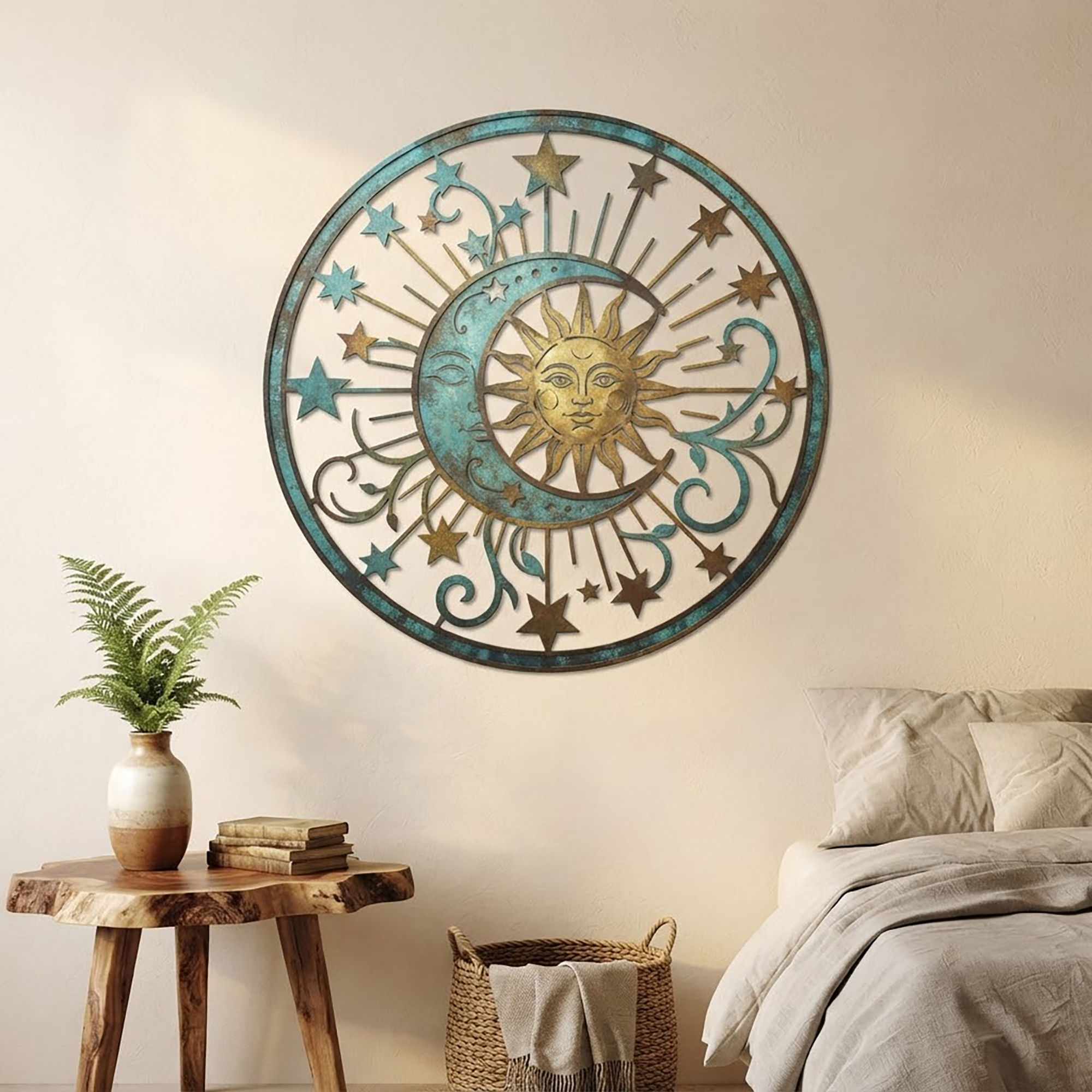 Celestial Sun and Moon Metal Wall Art