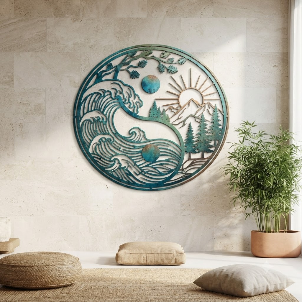 Ocean Wave Mountain Metal Wall Art