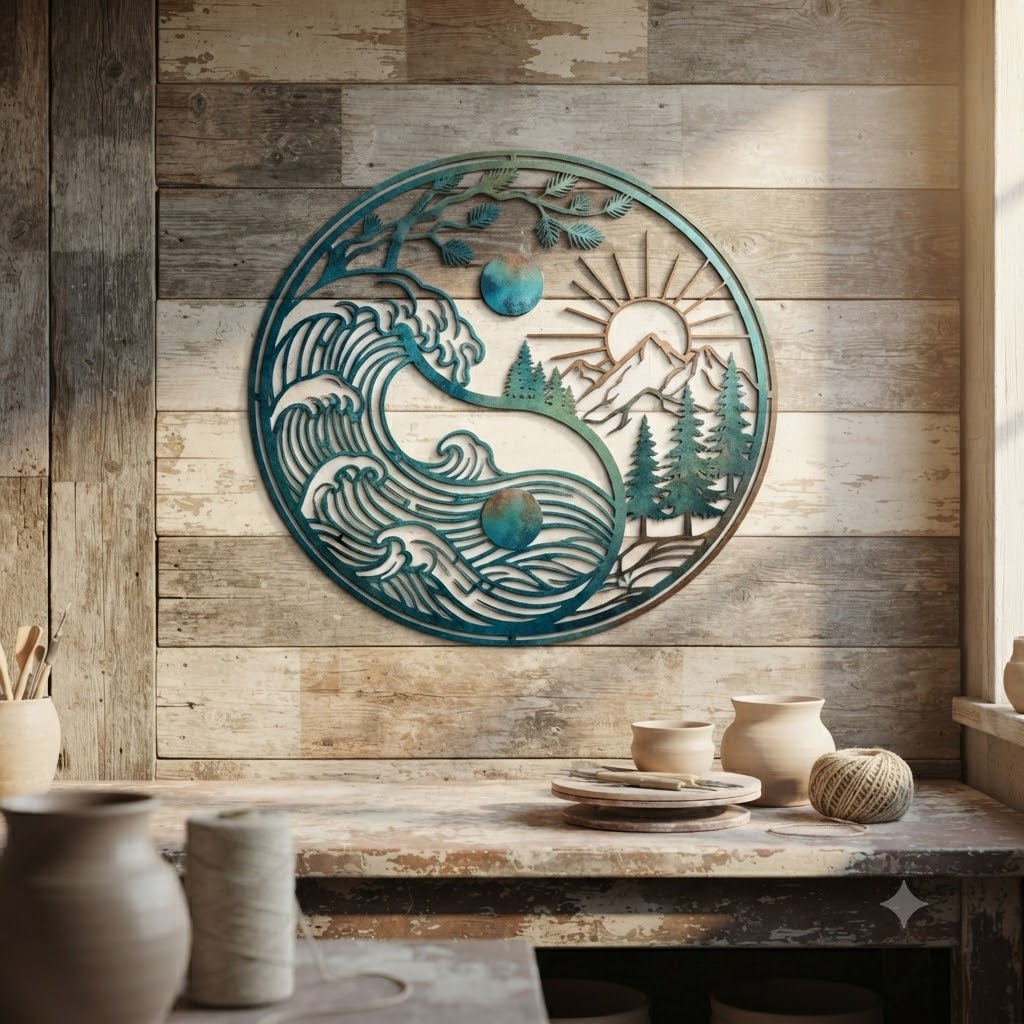 Ocean Wave Mountain Metal Wall Art - product view 2