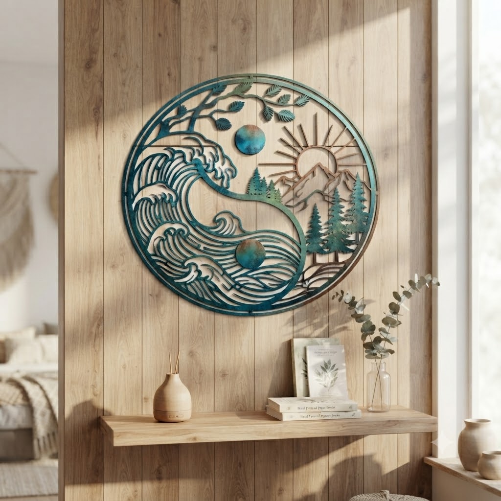 Ocean Wave Mountain Metal Wall Art - product view 3