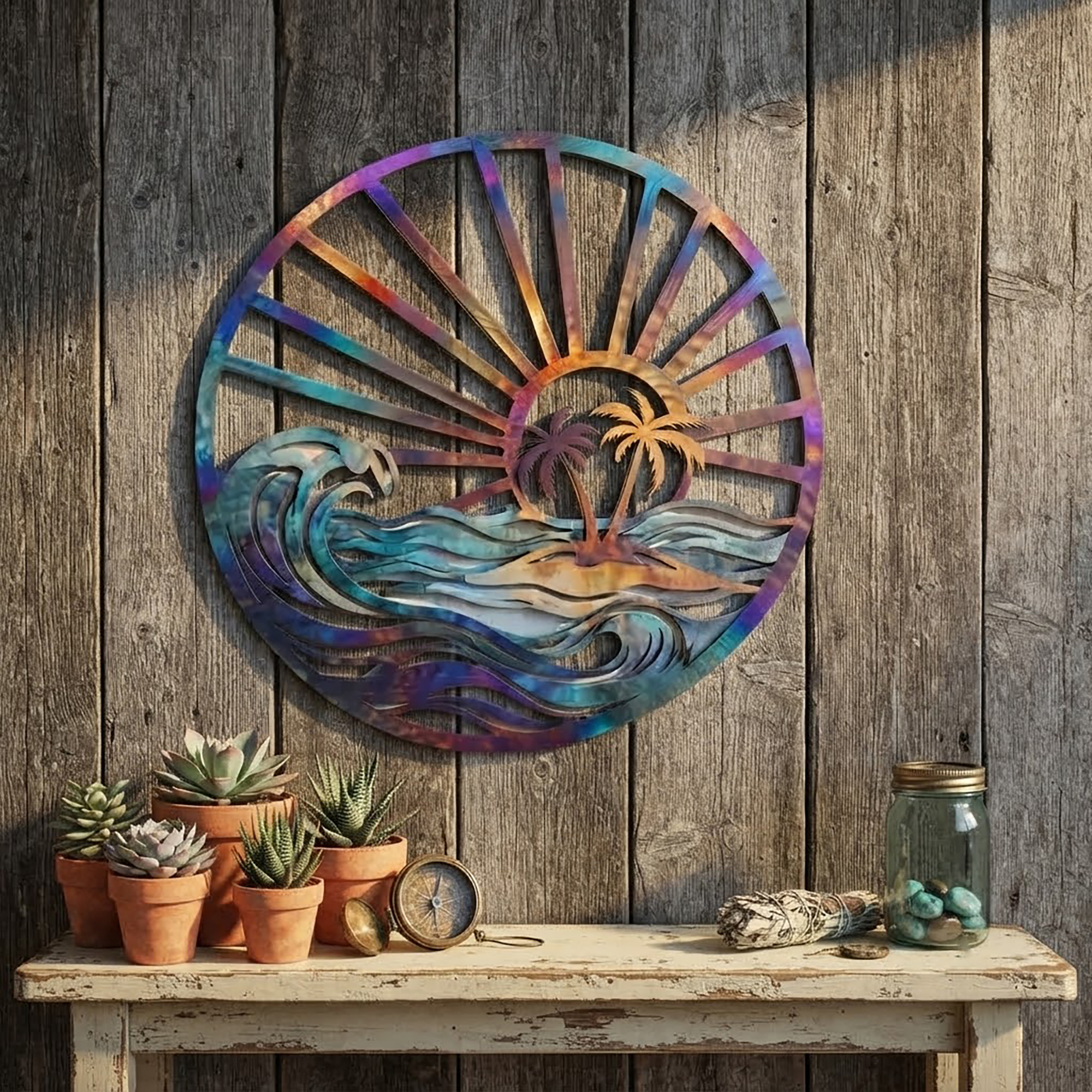 Tropical Sunset Metal Wall Art - product view 2