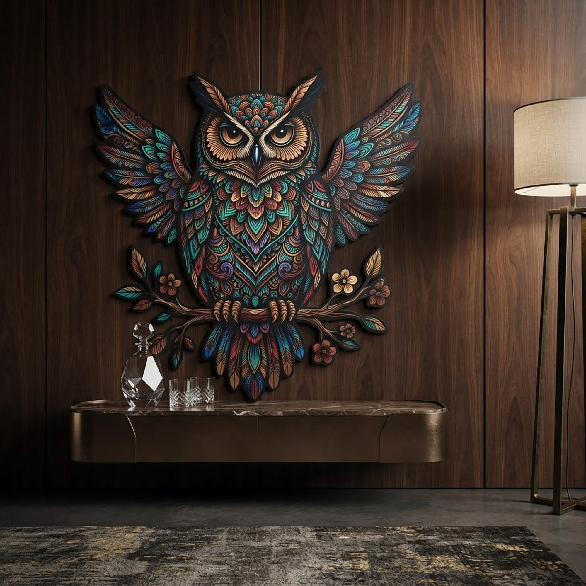 Colorful Owl Metal Wall Art - product view 3