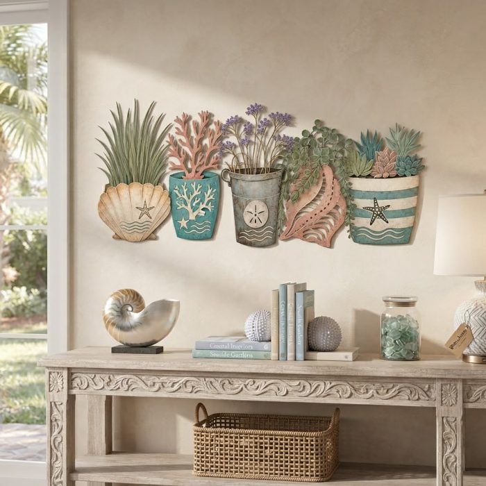 Coastal Planter Metal Wall Art Set