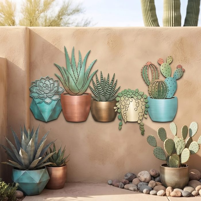 Succulent Cactus Metal Wall Art Set