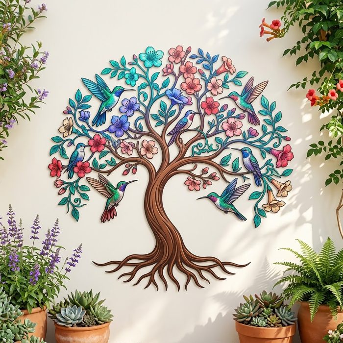 Hummingbird Tree of Life Metal Wall Art